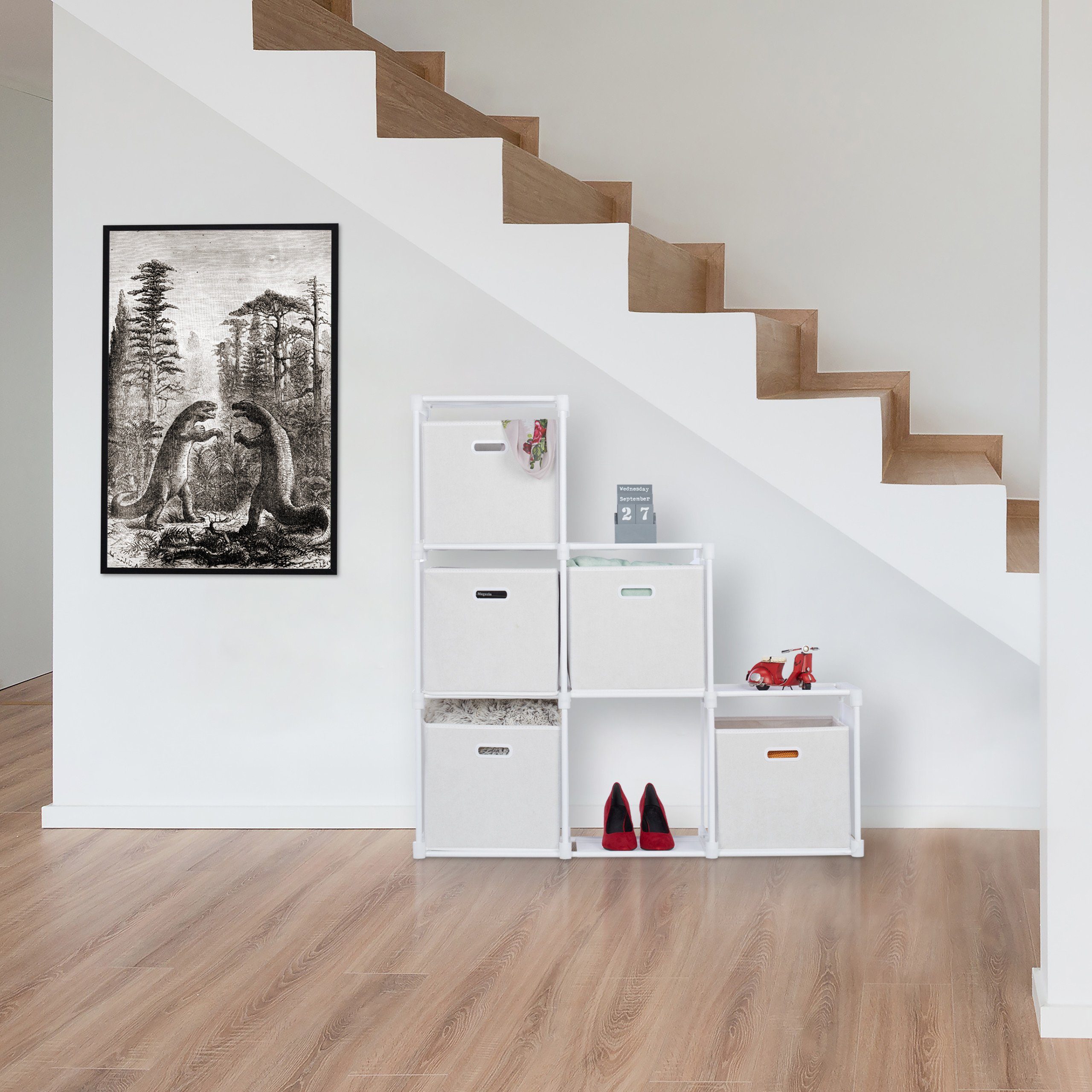 relaxdays Stufenregal Weißes Stufenregal mit 6 Fächern günstig online kaufen