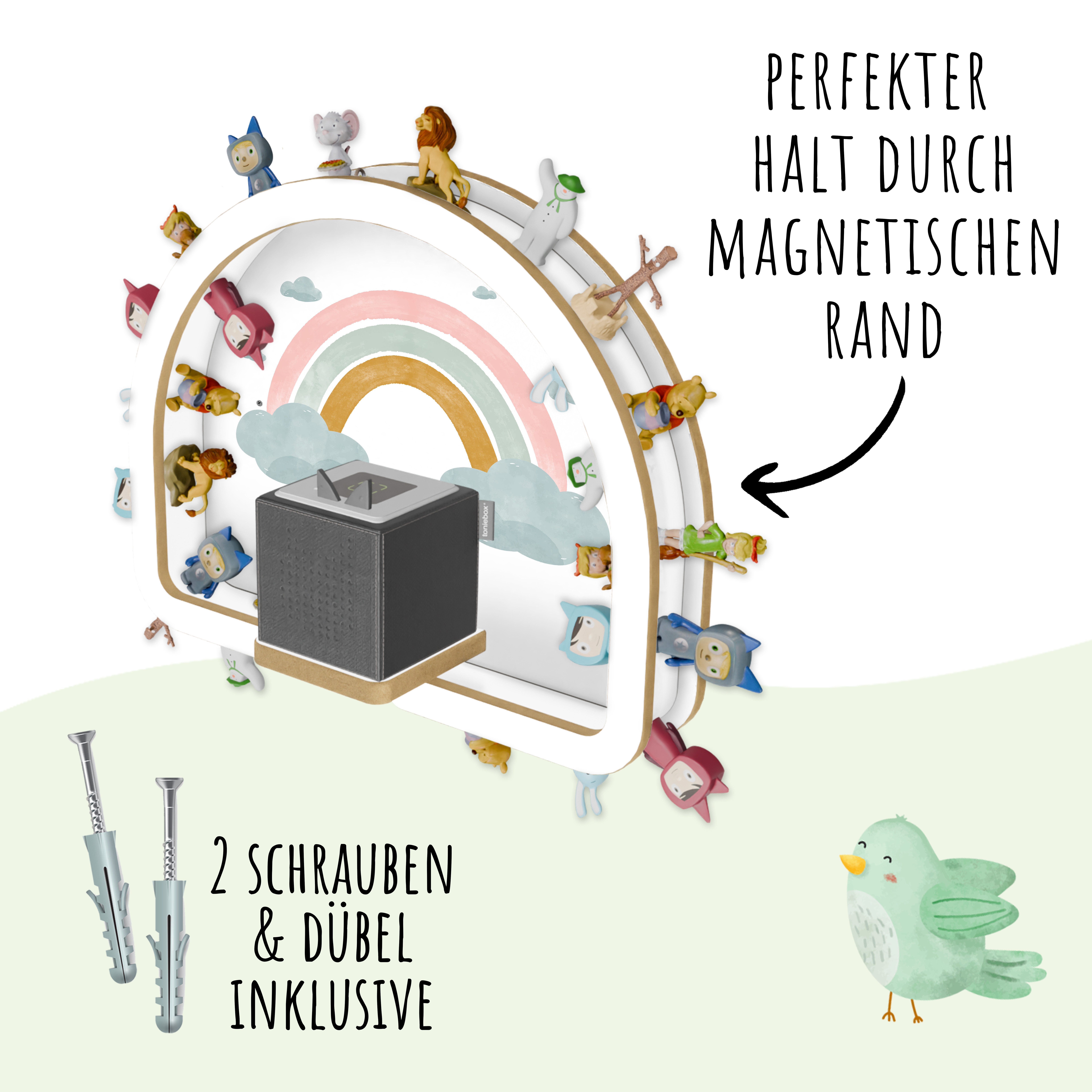 Holzura Kinderregal Tonie Regal Regenbogen mit magnetischem Rahmen für Toniefiguren – Bild 4 von 5