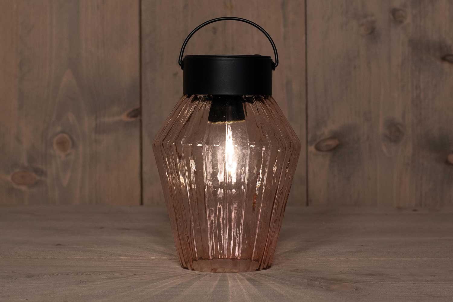 Coen Bakker LED Deko Anna`s Glas Dämmerungssensor, LED, Tischleuchte Licht Solar warmweiss, Collection, 16cm pink Windlicht