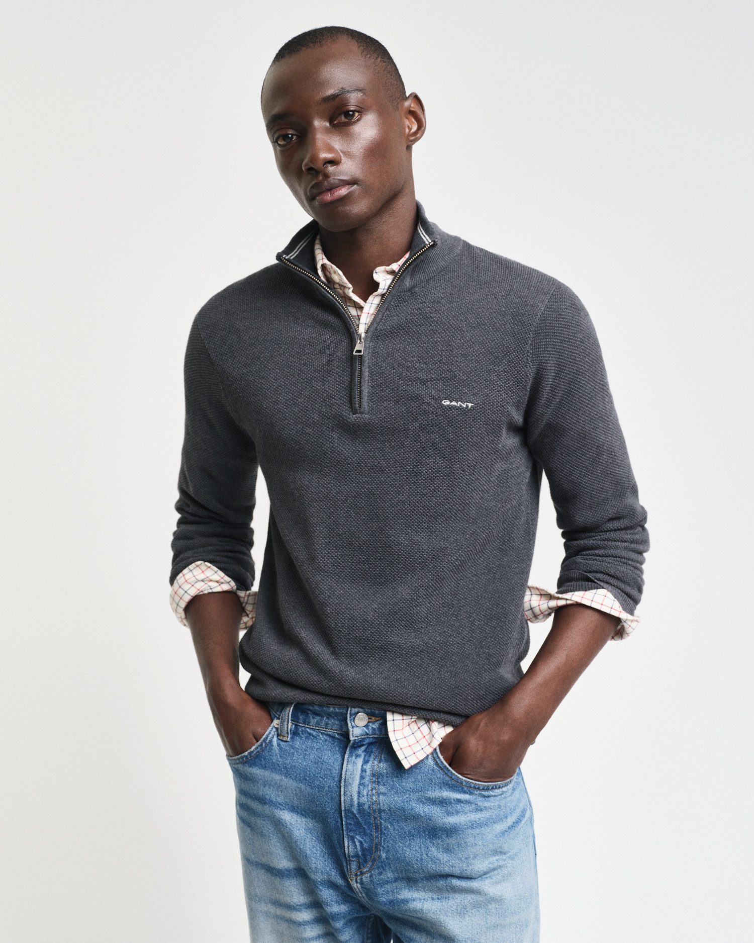Troyer COTTON PIQUE HALF ZIP