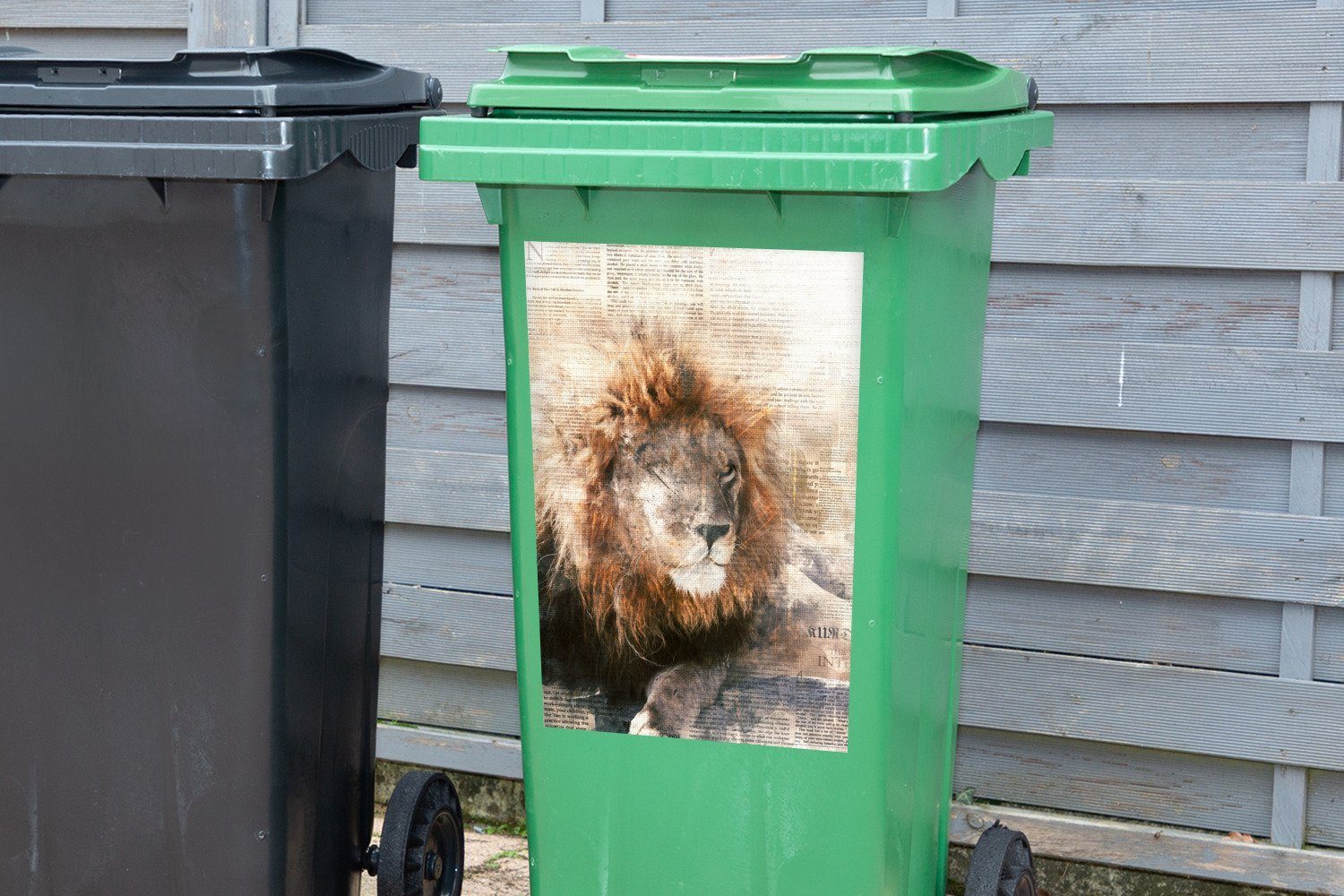 Löwe Sticker, Abfalbehälter Wandsticker Rauchen - Zeitung St), (1 Mülleimer-aufkleber, Container, Mülltonne, - MuchoWow