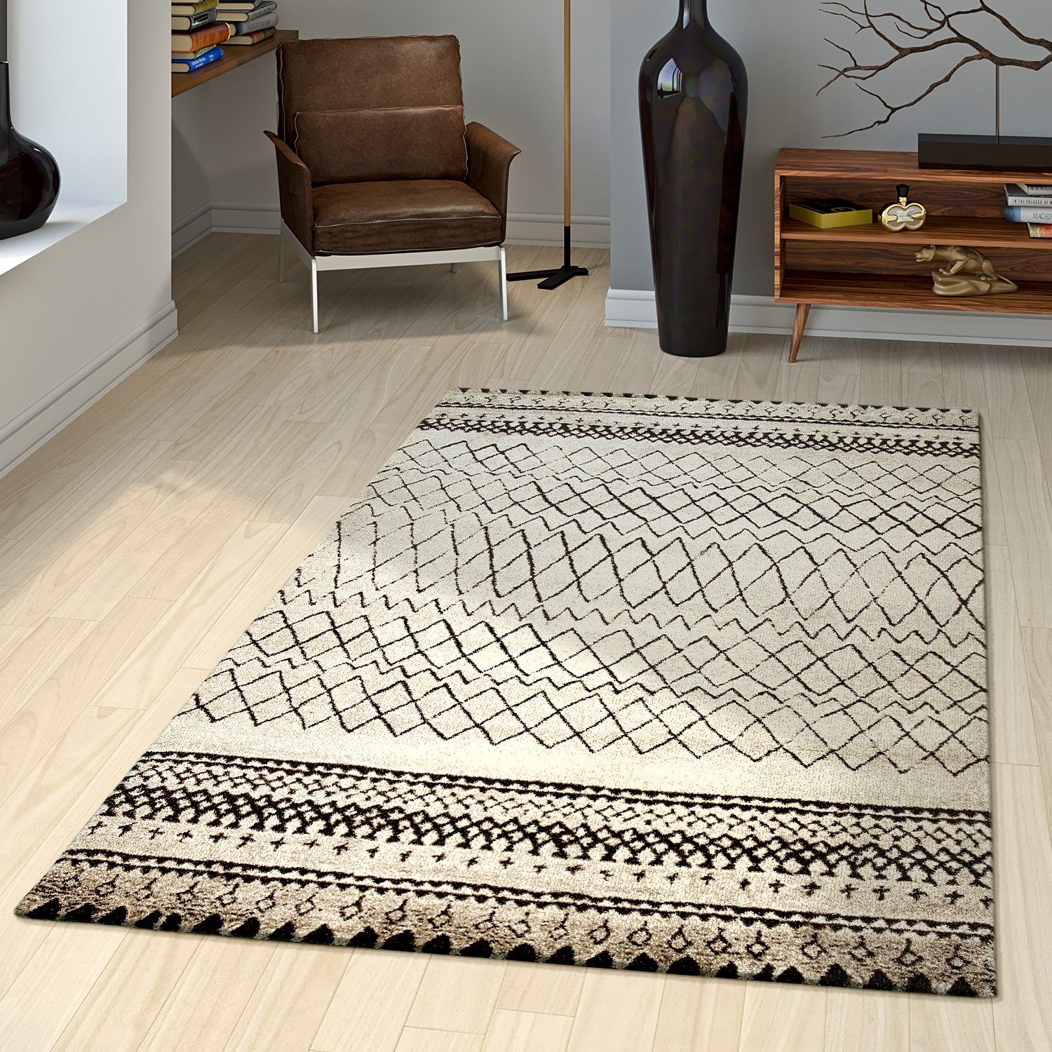 Teppich Moderner Wohnzimmer Teppich Kurzflor Grafisches Muster, TT Home,  rechteckig, Höhe: 17 mm