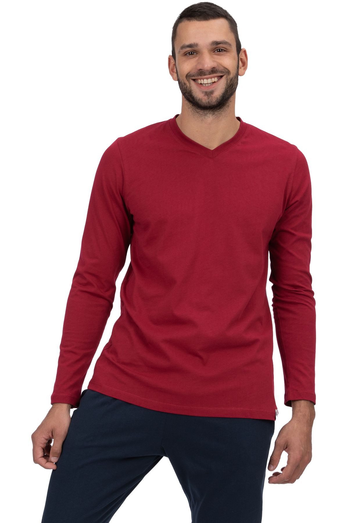 HAASIS Bodywear 1919 Langarmshirt 77114063-weinrot (1-tlg) Hautsympatisches Langarm-Shirt, V-Hals