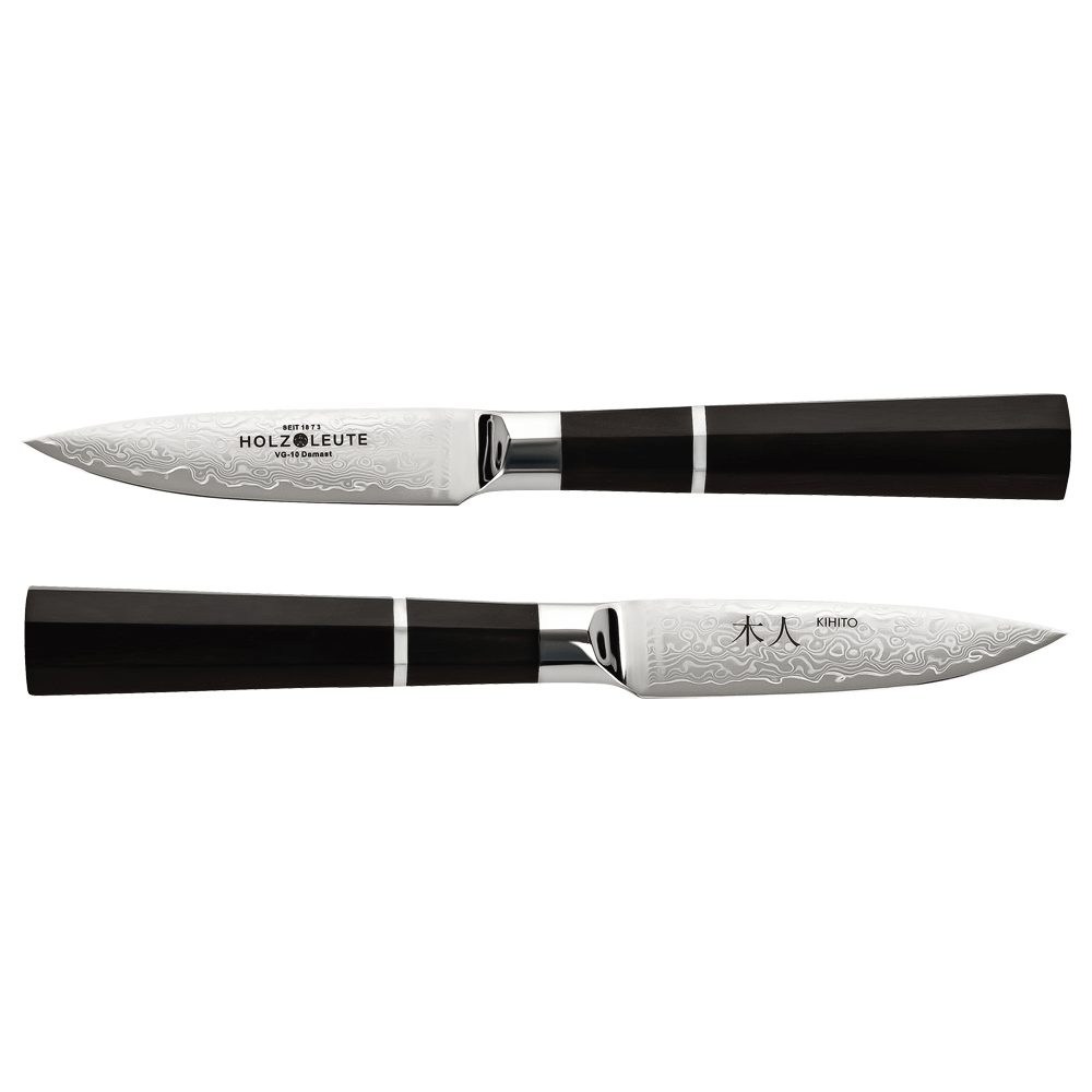 KIHITO Овощные ножи Damast 9 cm Kochmesser Küchenmesser Ebenholzgriff, ausbalancierter Griff, lange Schnitthaltigkeit, scharf