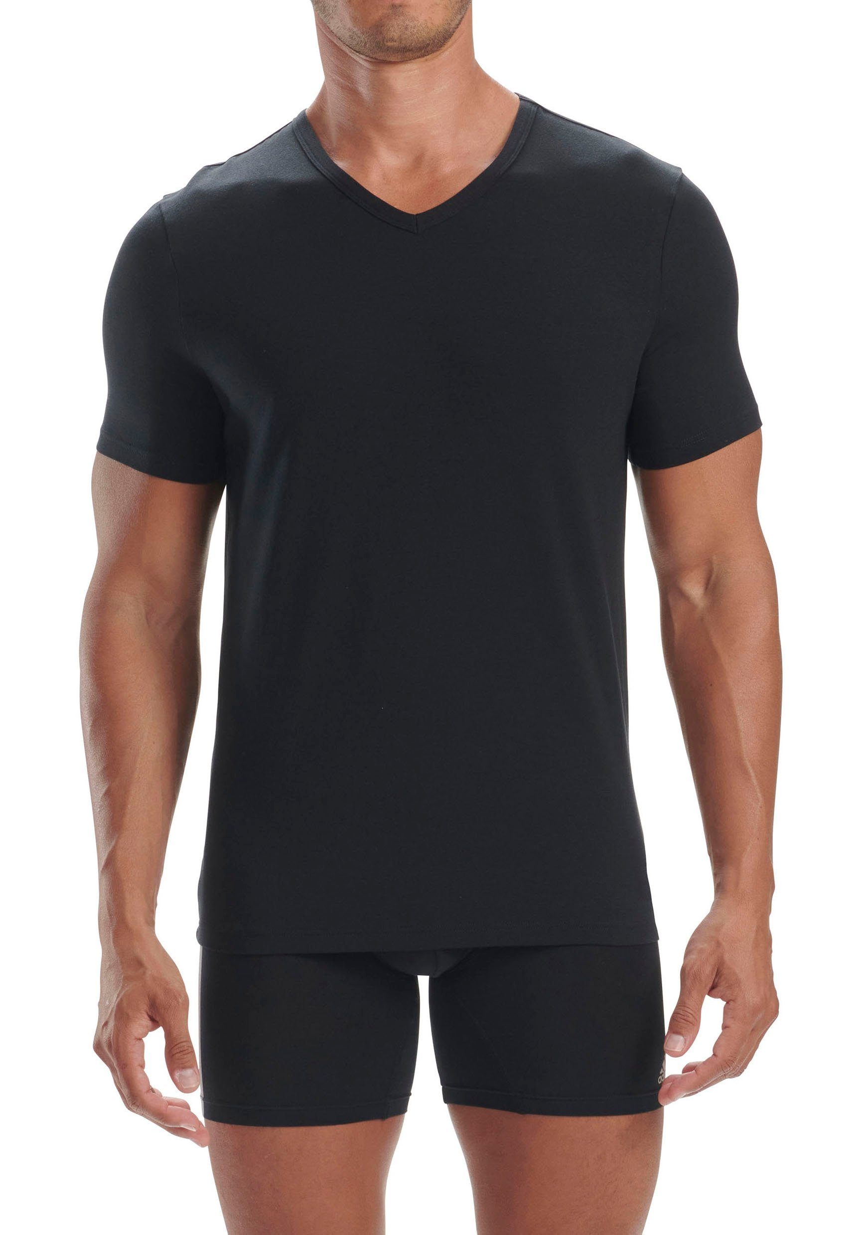 Performance mit Sportswear Way schwarz Stretch (2er-Pack) T-Shirt 4 Unterhemd flexiblem adidas V-Neck adidas