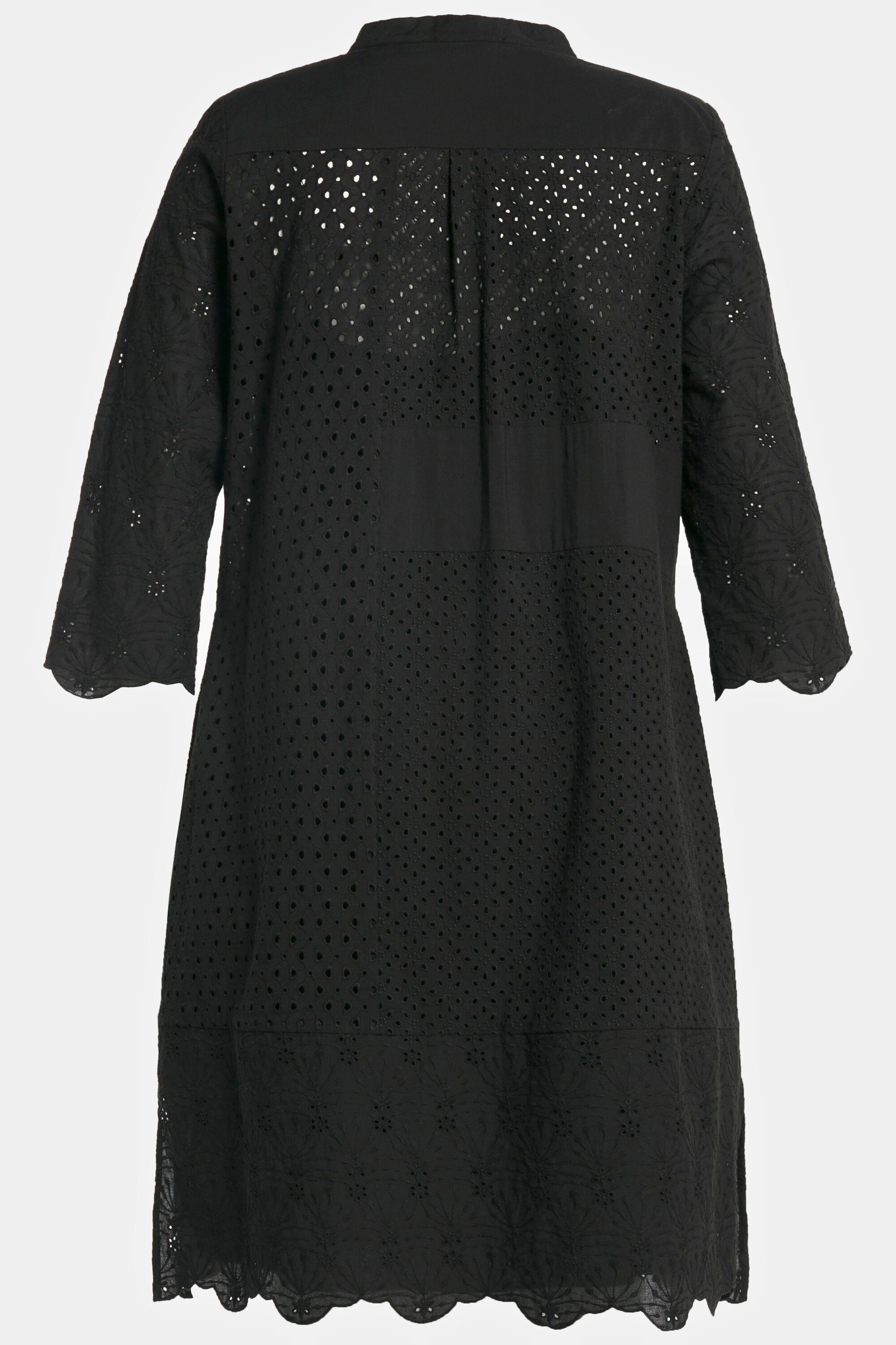 Popken Kleid 3/4-Arm Ulla A-Linie Stehkragen Patch-Design Jerseykleid