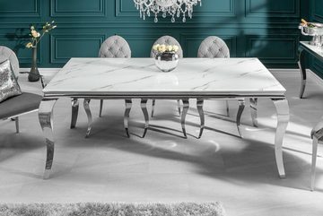 riess-ambiente Esstisch MODERN BAROCK 180cm grau / weiß (Einzelartikel, 1-St), Marmor-Design · Glasplatte · Edelstahl-Beine · bis 8 Personen