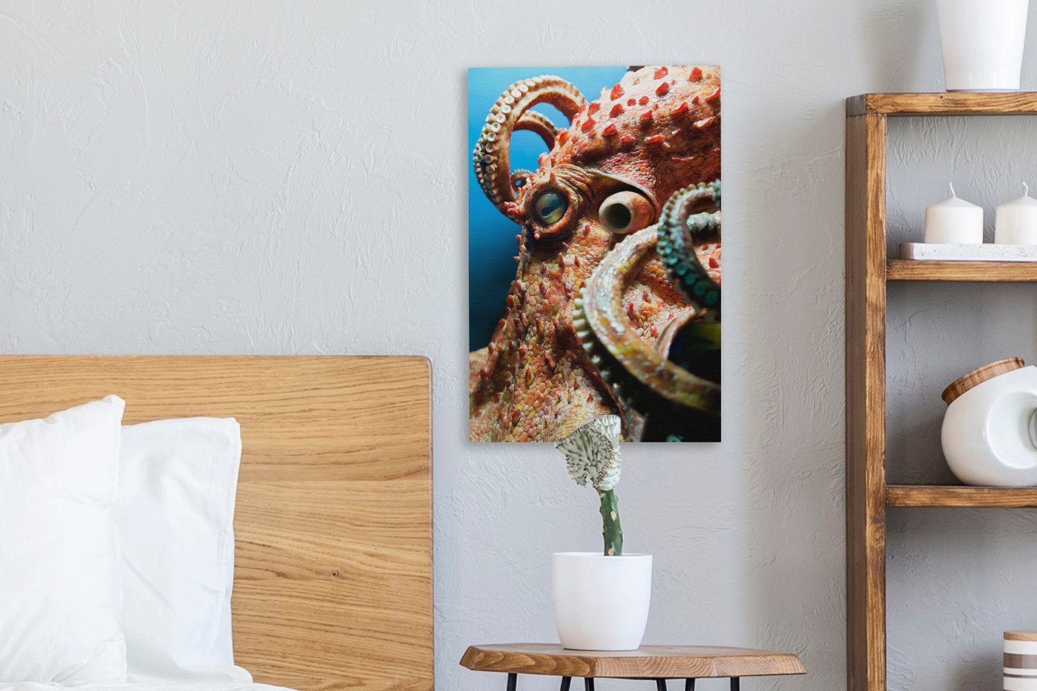 Leinwandbild (1 inkl. Zackenaufhänger, bespannt eines 20x30 Kopf fertig OneMillionCanvasses® Der Leinwandbild cm Oktopus, St), Gemälde,