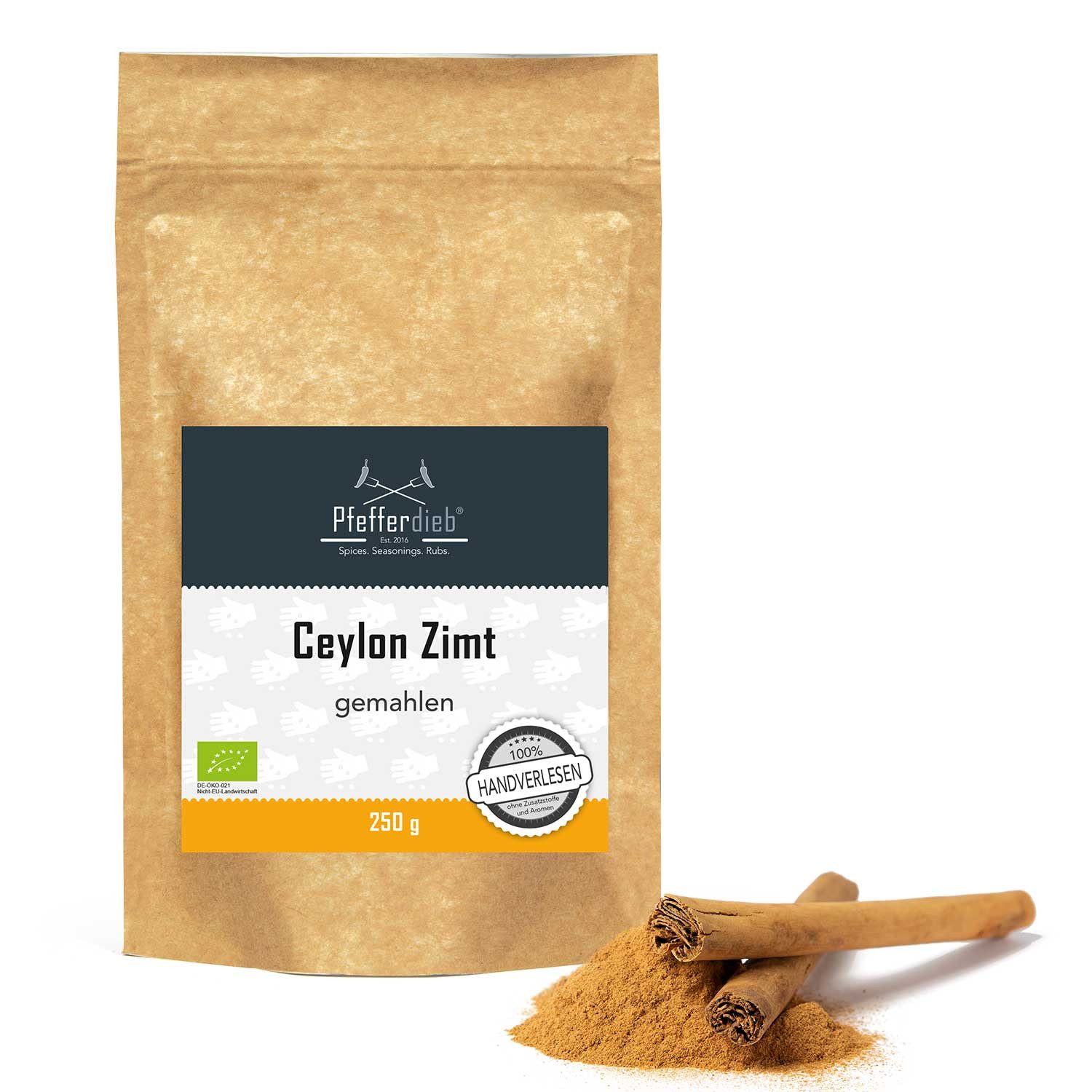 Pfefferdieb Gewürz Ceylon Zimt, gemahlen, BIO, 250g, Sanft & süßlich-zimtig. Allrounder für Bowls, Smoothies, Milchreis …