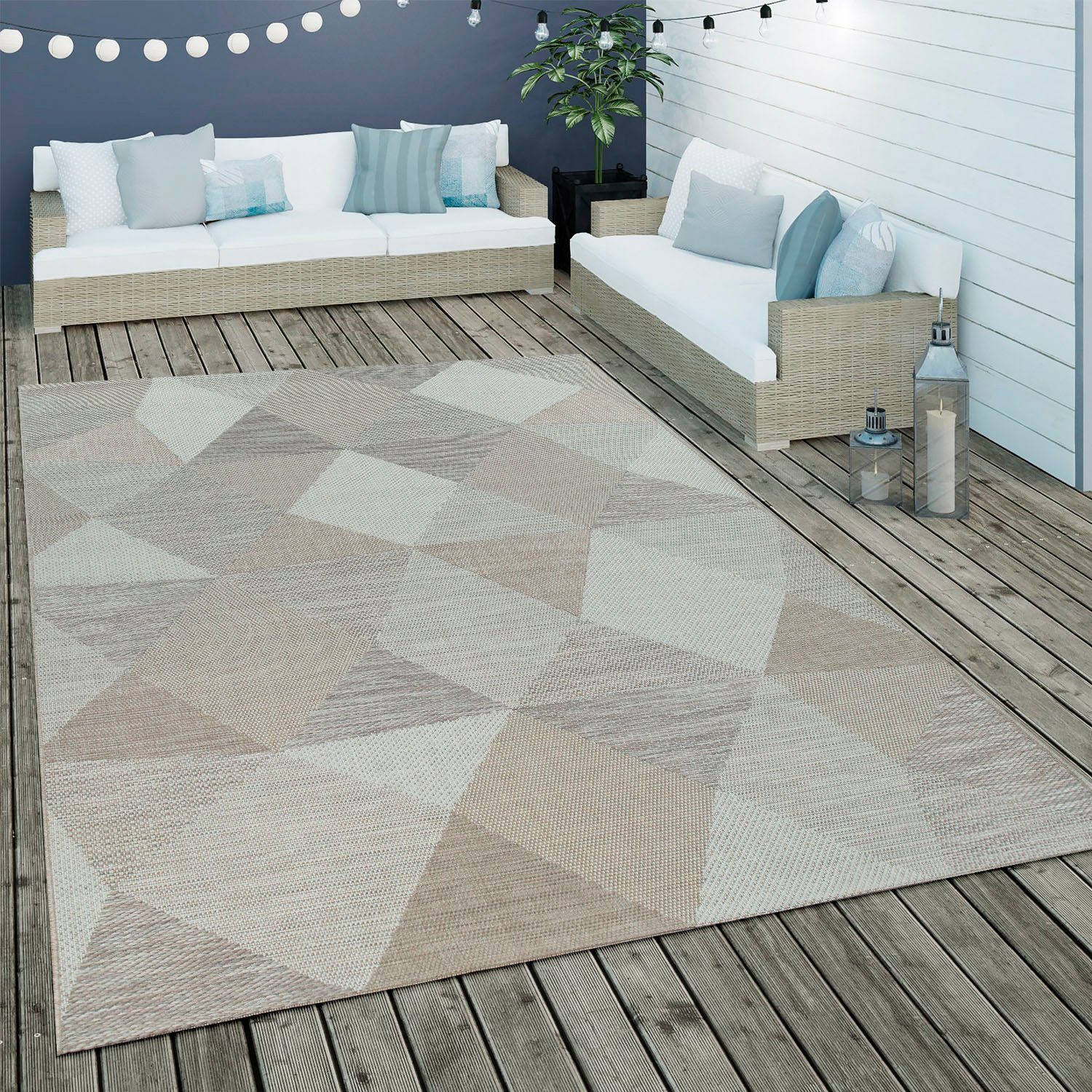 Teppich Kortrijk 743, rechteckig, 4 mm, und modernes Outdoor In- Design, Höhe: Home, beige Pastell-Farben, Paco geeignet Flachgewebe