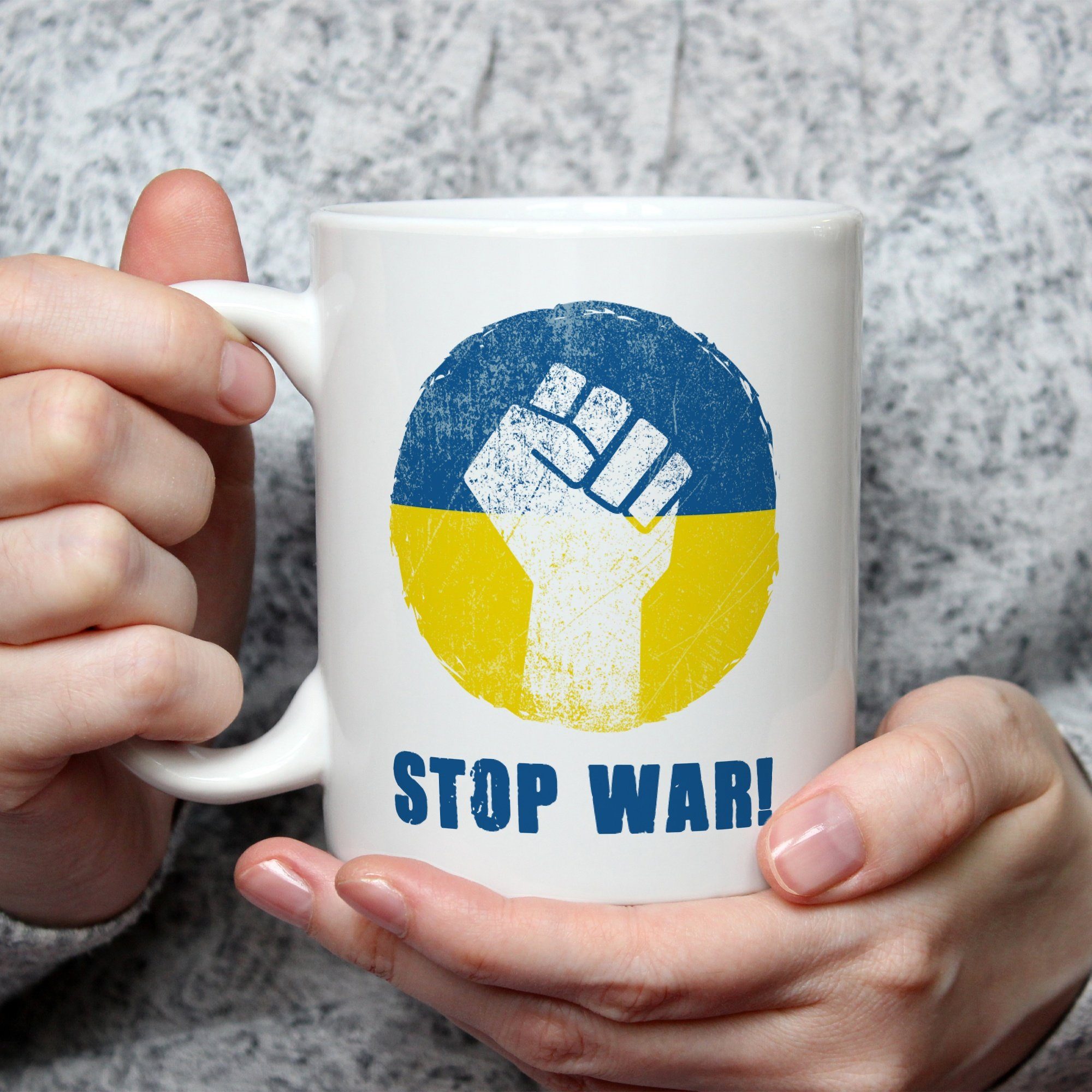 Frieden Stop Weiß - bedruckte Tasse Tasse Bedruckte die - War zum Ukraine, Ukraine Tasse GRAVURZEILE Statement Konflikt Keramik, für