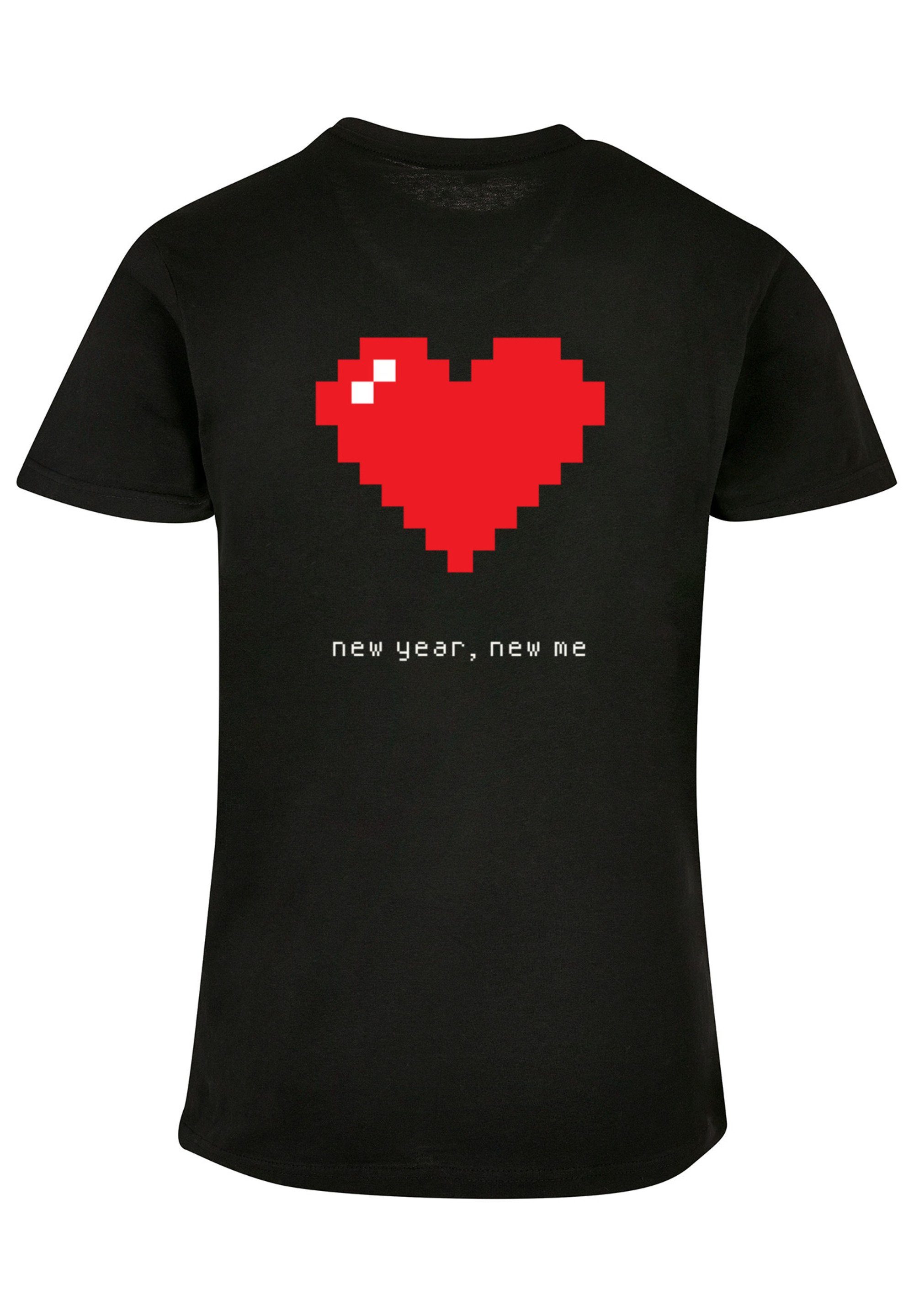 F4NT4STIC T-Shirt Happy New schwarz Year Pixel Print Herz