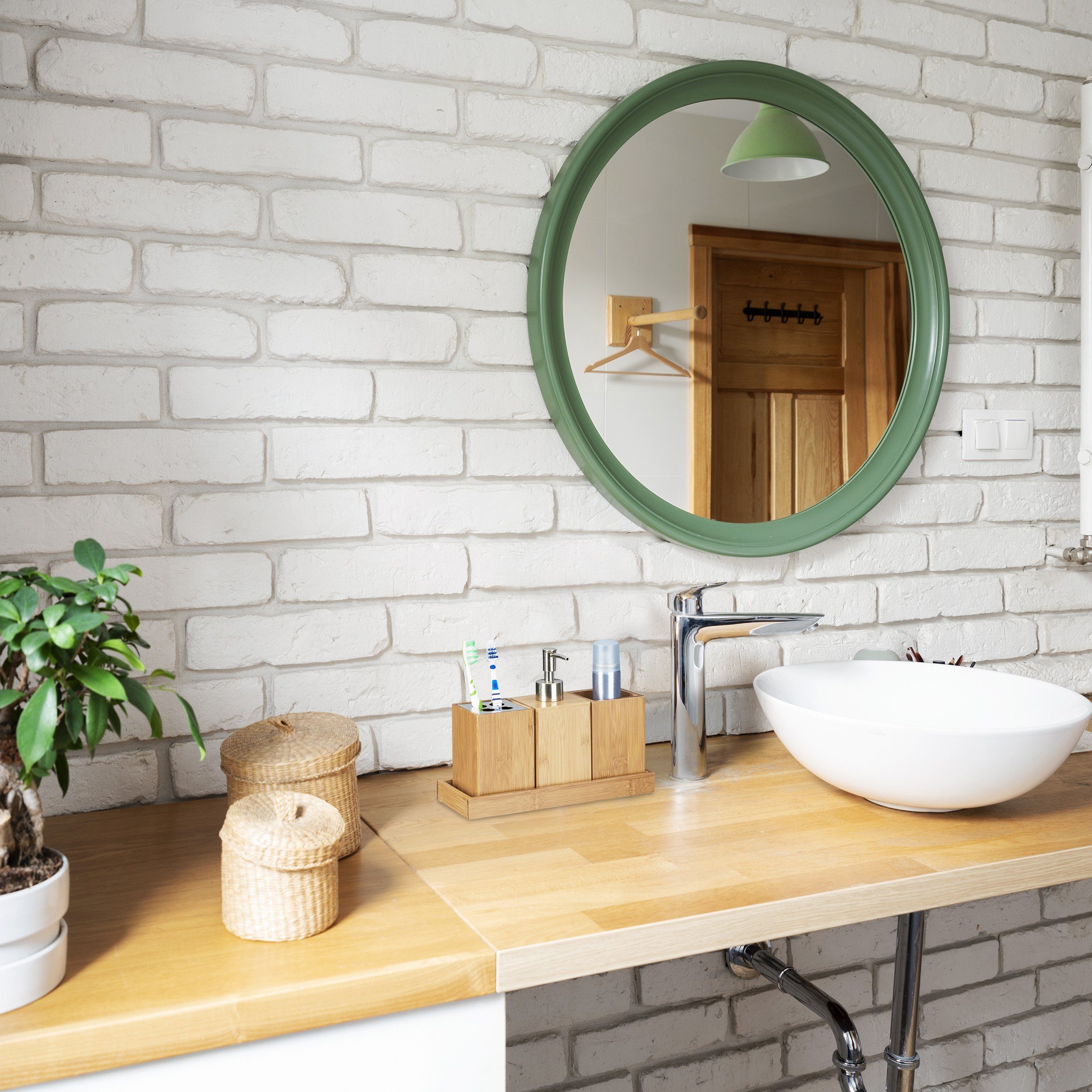 relaxdays Seifenspender Bad-Accessoires-Set Bambus günstig online kaufen