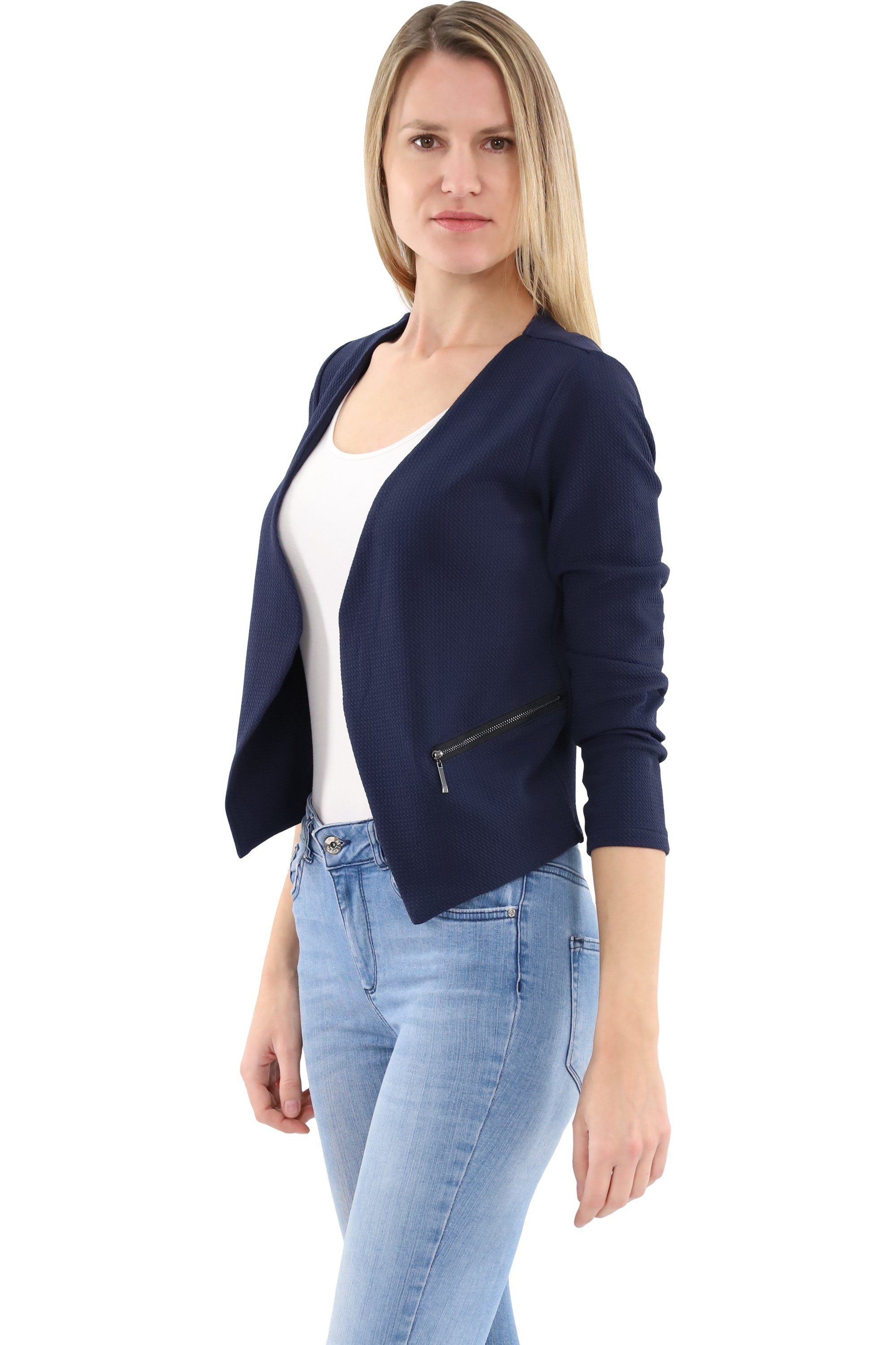malito more than fashion Jackenblazer malito Damen Blazer ohne Kragen, Sakko im Basic Look, Kurzjacke mit Sweatblazer im Basic-Look