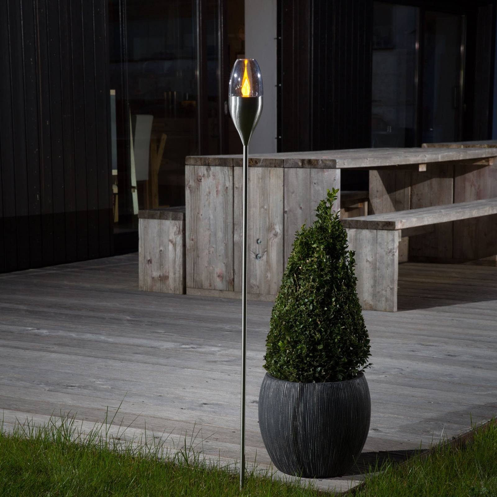 Lindby Gartenleuchte Jari, klar, Edelstahl, verbaut, Modern, LED-Leuchtmittel Leuchtmittel edelstahl, inkl. Kunststoff, fest