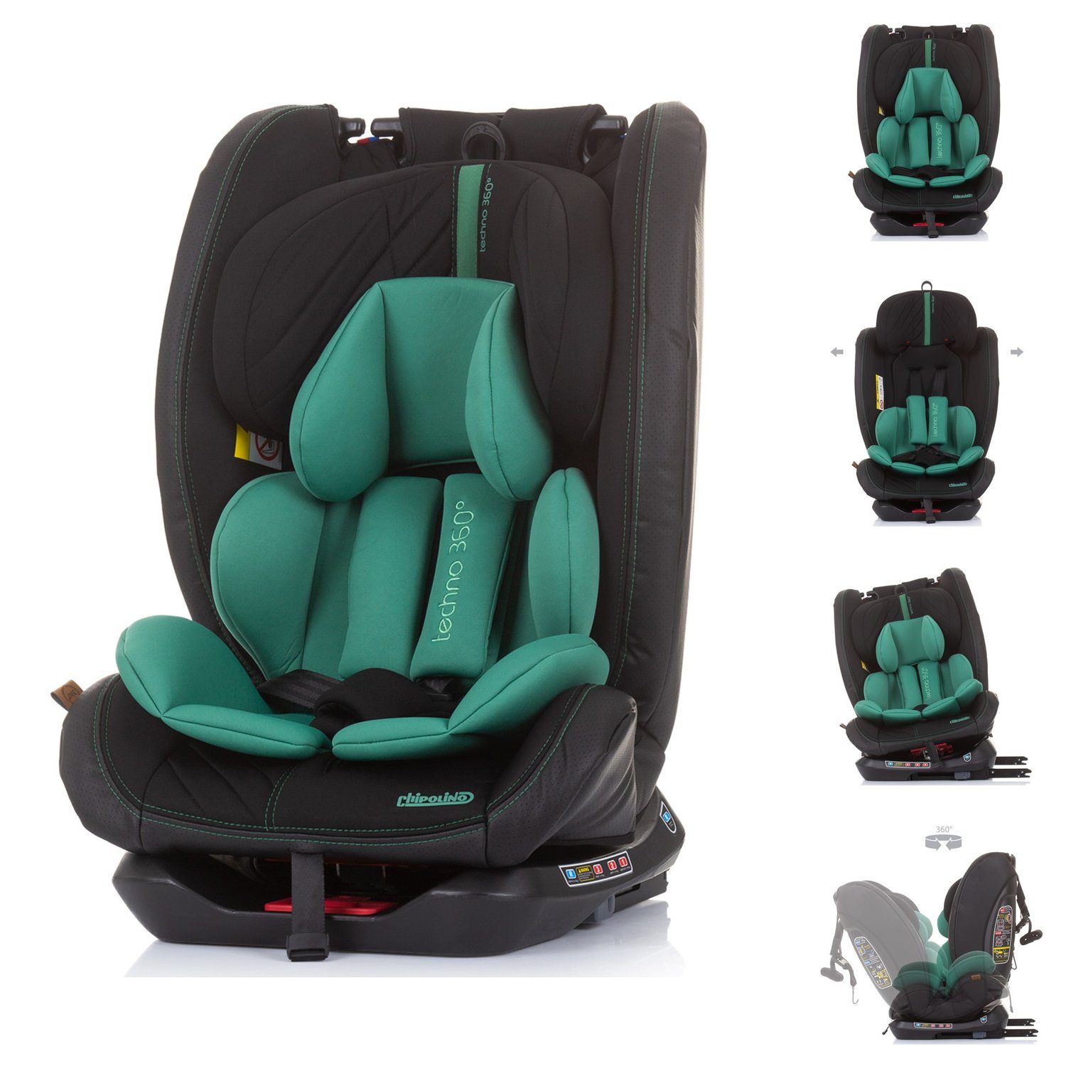 Chipolino Autokindersitz Kindersitz Techno Gruppe 0+/1/2/3, bis: 36 kg, (0 - 36 kg) Isofix, 360 Grad drehbar dunkelgrün