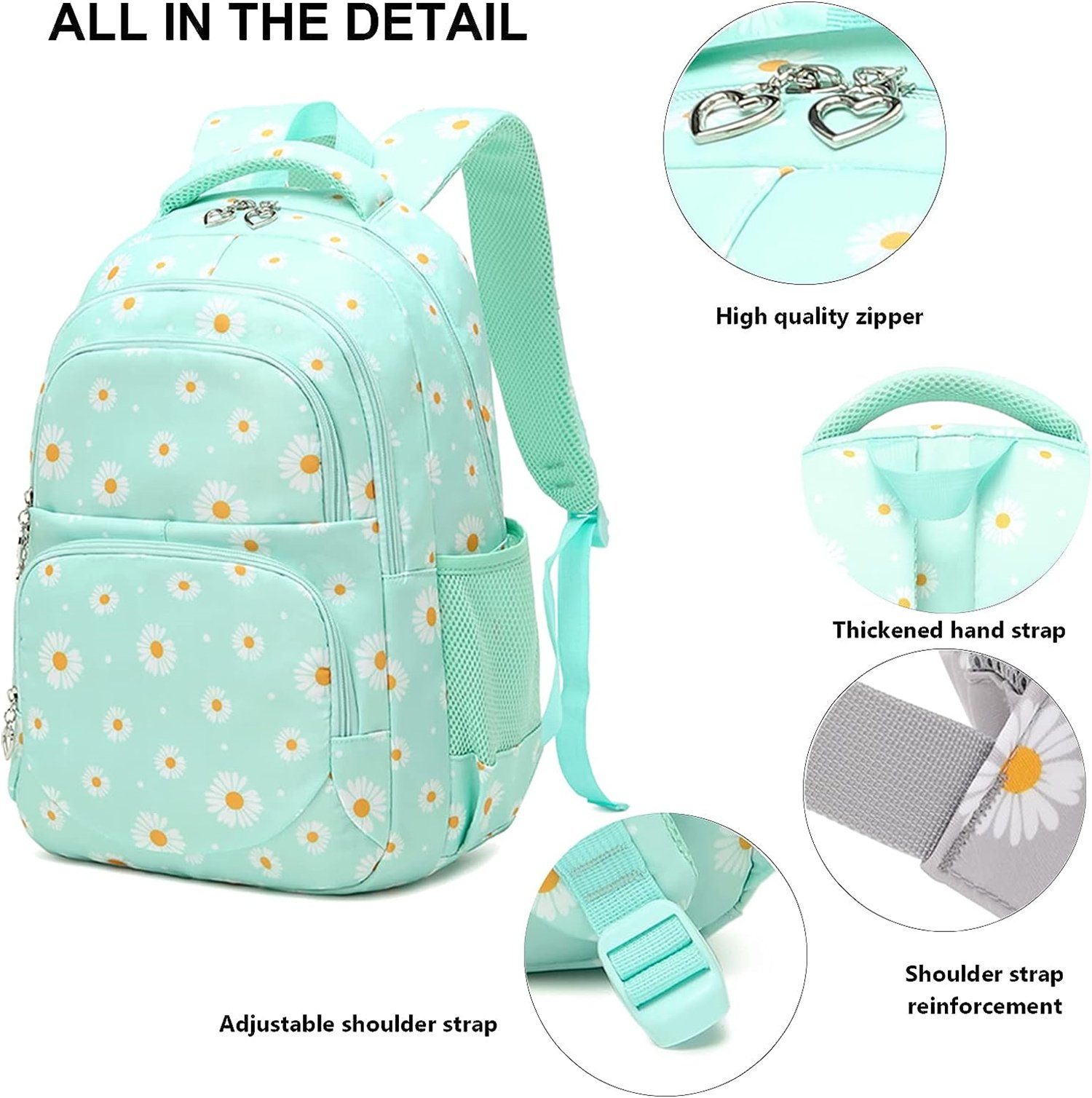 green Schulrucksack Rucksack Schulrucksack Mädchen Damen Set Teenager autolock Schultasche