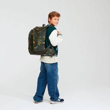 Satch Schulranzen Schulrucksack-Set AIR Jurassic Jungle 3-teilig (3-teilig), Laptop-Fach, Your-Size-System, Schulranzen