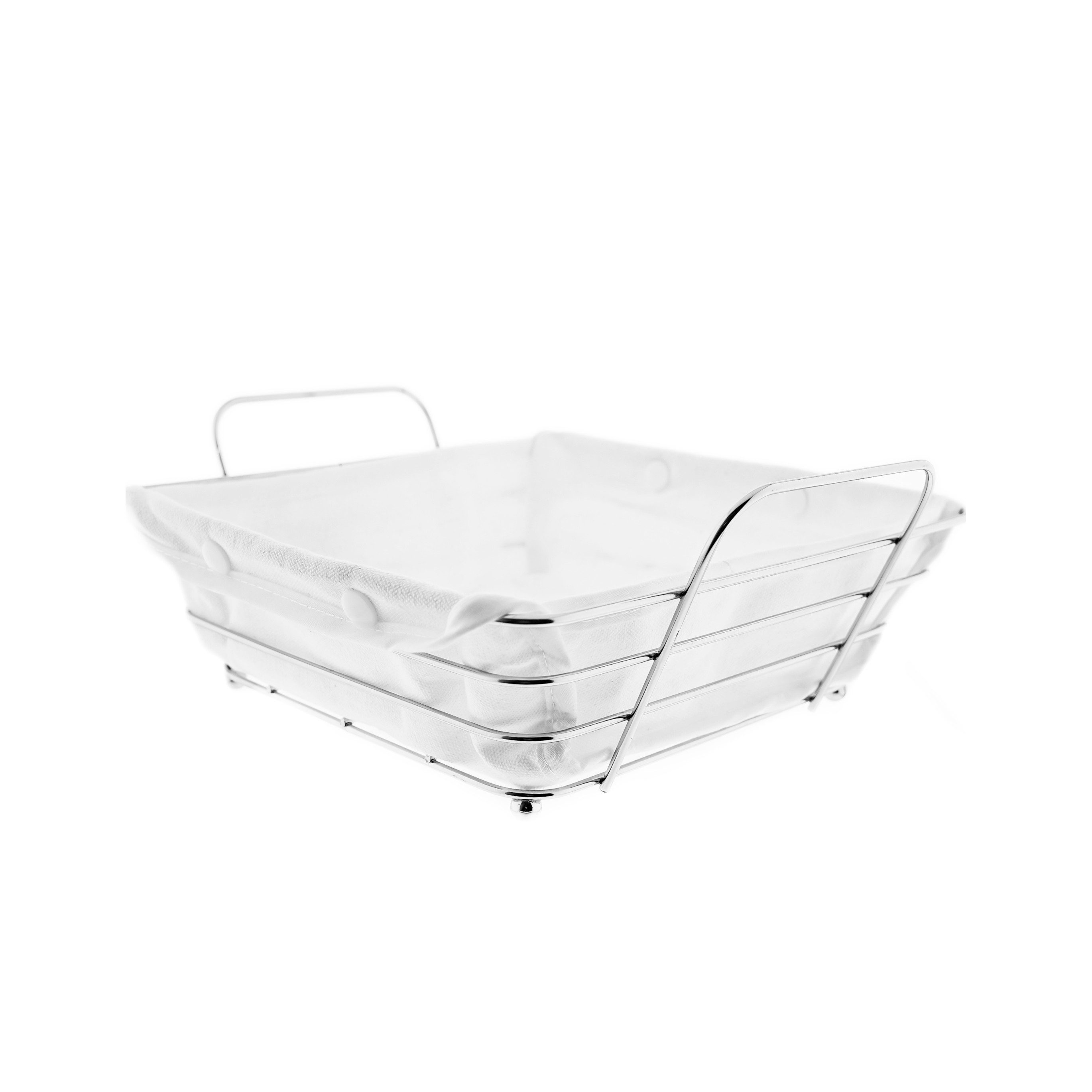 Sunay Brotkorb in Silber Edelstahl mit cremeweißem Baumwolltuch Brotbehälter