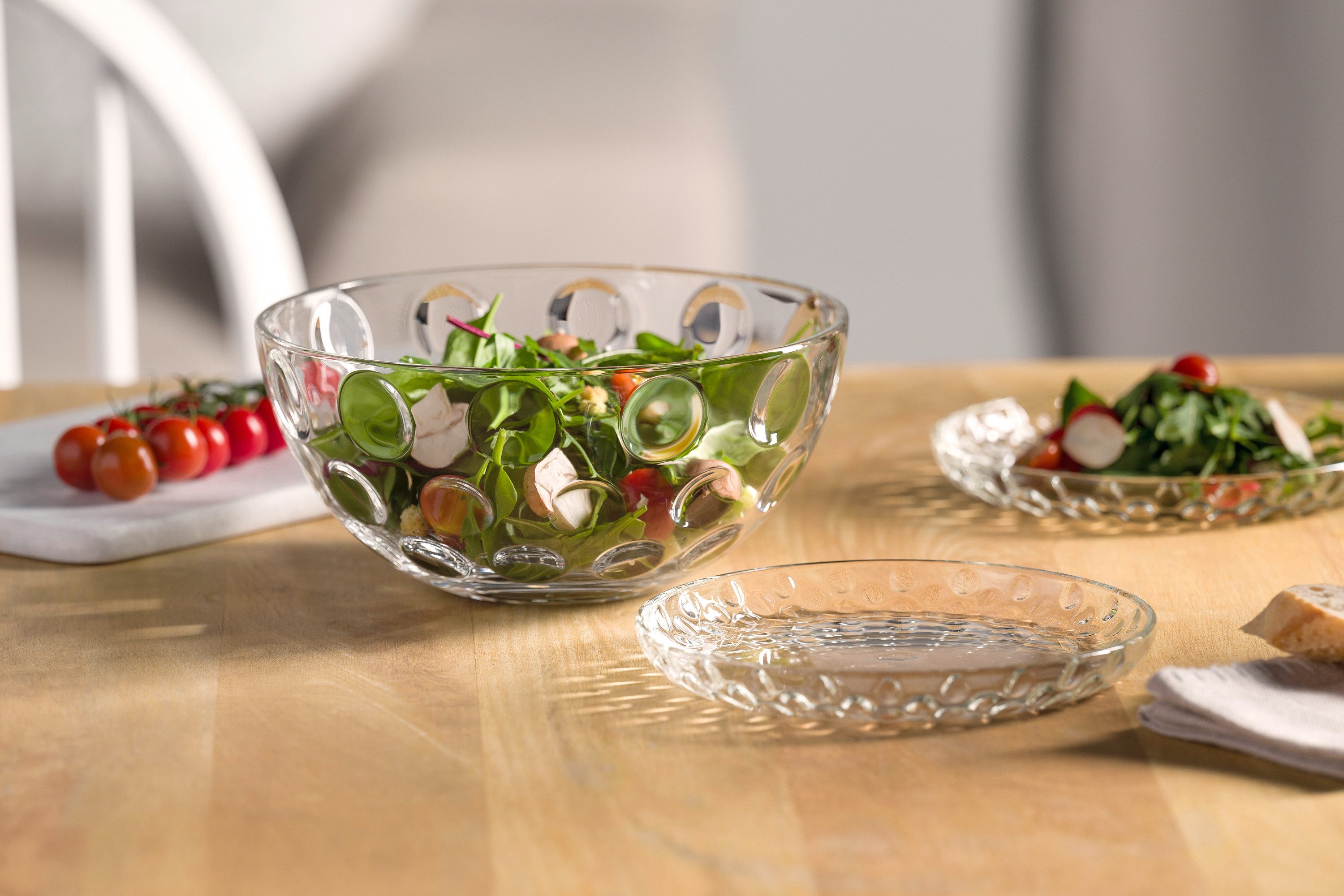 LEONARDO Schale Schalen-/Teller-Set, 5er Set CUCINA OPTIC, 4x Ø 18 cm & 1x Ø 22 cm, Glas, (Set, 5-tlg), spülmaschinengeeignet