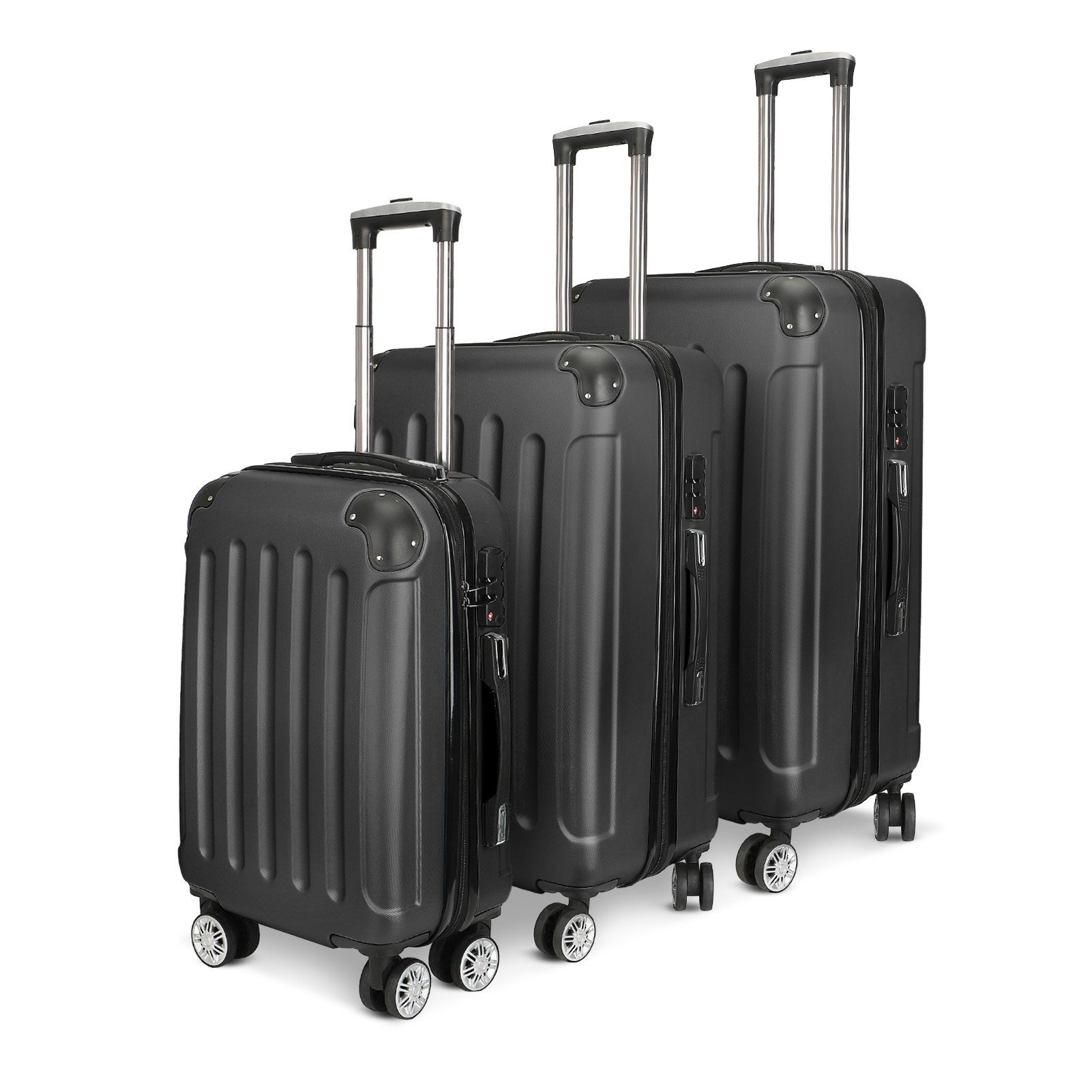 SEEZSSA Trolleyset Hartschalenkofferset Hartschale Reisekoffer 4 Rollen, 4 Rollen, (Set, 3 tlg), M-L-XL Kofferset,Grau