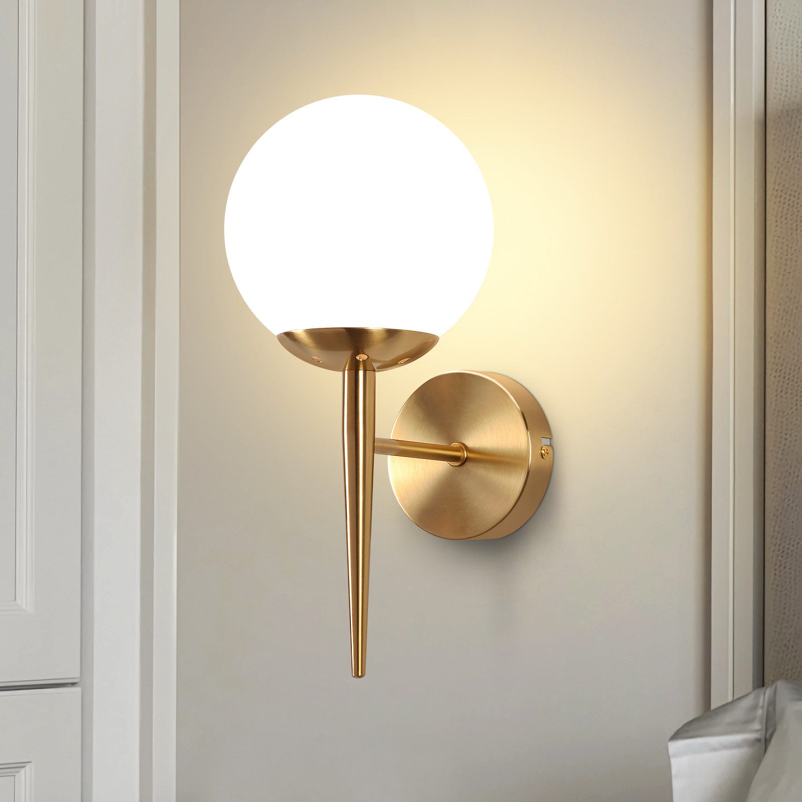 Nettlife Wandleuchte Wandleuchte Vintage Gold Glaskugel E27, LED wechselbar günstig online kaufen