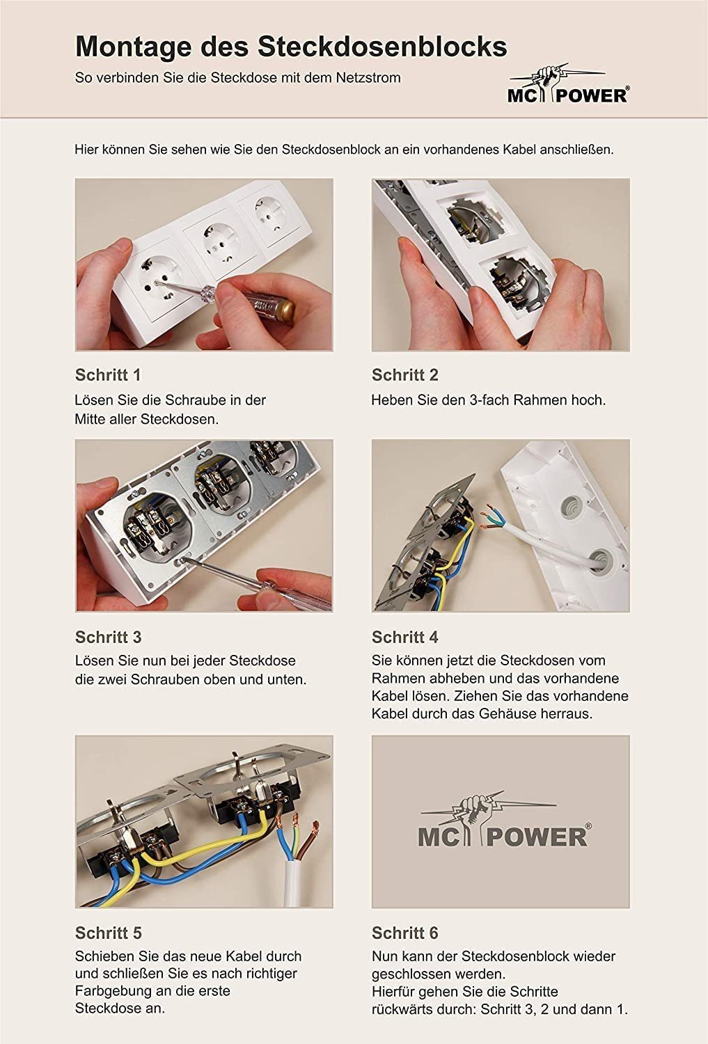 Mehrfachsteckdose ''Flair'' Aufbau, McPower Steckdosenblock McPower Anthrazit, 3-fach 250V~/16A,