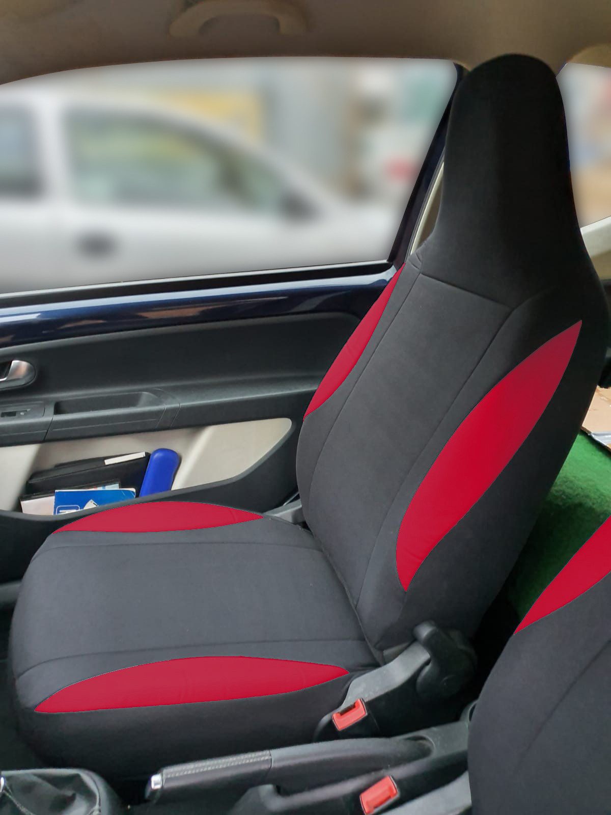 BREMER SITZBEZÜGE Autositzbezug für Renault Twingo 3 Bj ab 2014 (P102), Set, 2-tlg., Schonbezüge Sitzbezüge Fahrer und Beifahrer, in Schwarz/Rot