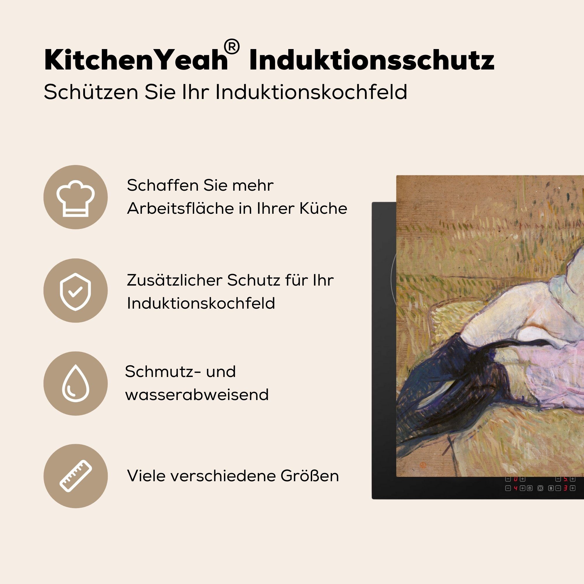 MuchoWow tlg), Ceranfeldabdeckung von 71x52 Gemälde Toulouse-Lautrec, die küche, cm, - für de Induktionskochfeld (1 Henri Sofa Herdblende-/Abdeckplatte Vinyl, Das Schutz