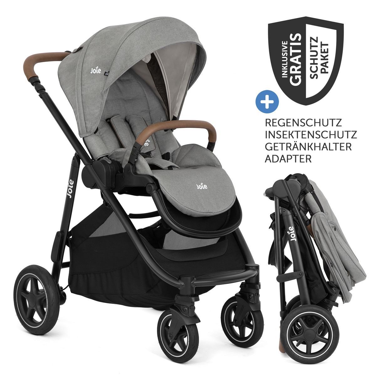 Joie Kinder-Buggy Versatrax - Pebble, Sportwagen mit Liegfunktion, Adapter, Regenschutz & Zubehör bis 22 kg
