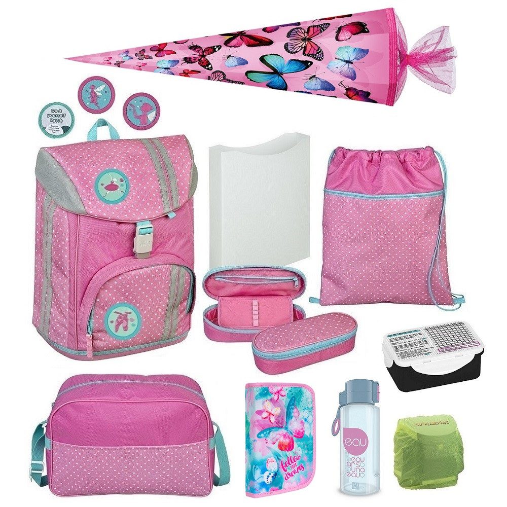 Scooli Schulranzen ab der 1. bis 5. Klasse; ergonomischer Schulrucksack (10-tlg., inkl. Federmäppchen, Sporttasche und Schultüte), rosa Mädchen Schultasche mit Motiv Kletties
