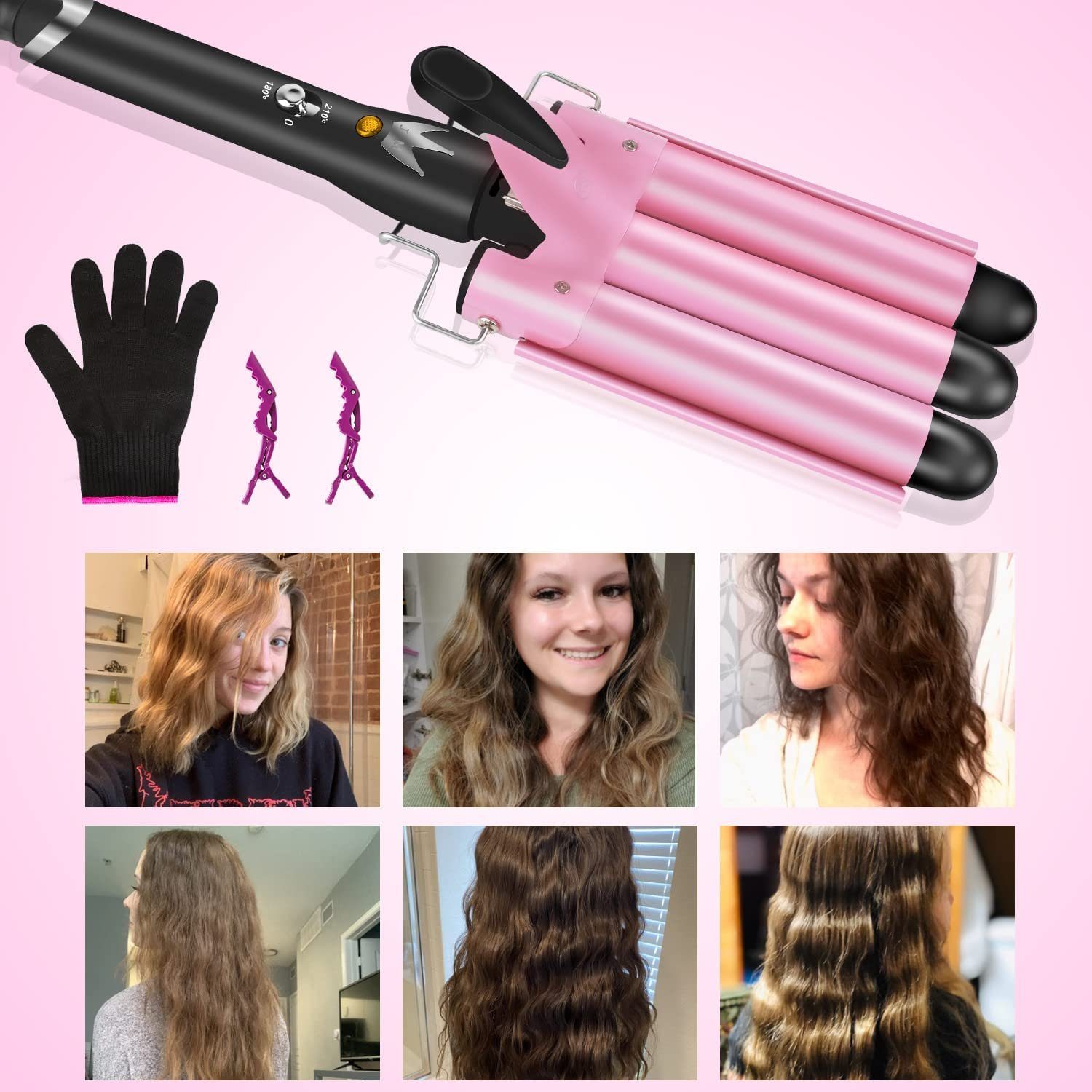 Styling Werkzeug 3 Fässer zggzerg Lockenstab zggzerg Lockenstab Welleneisen.Haar Rosa