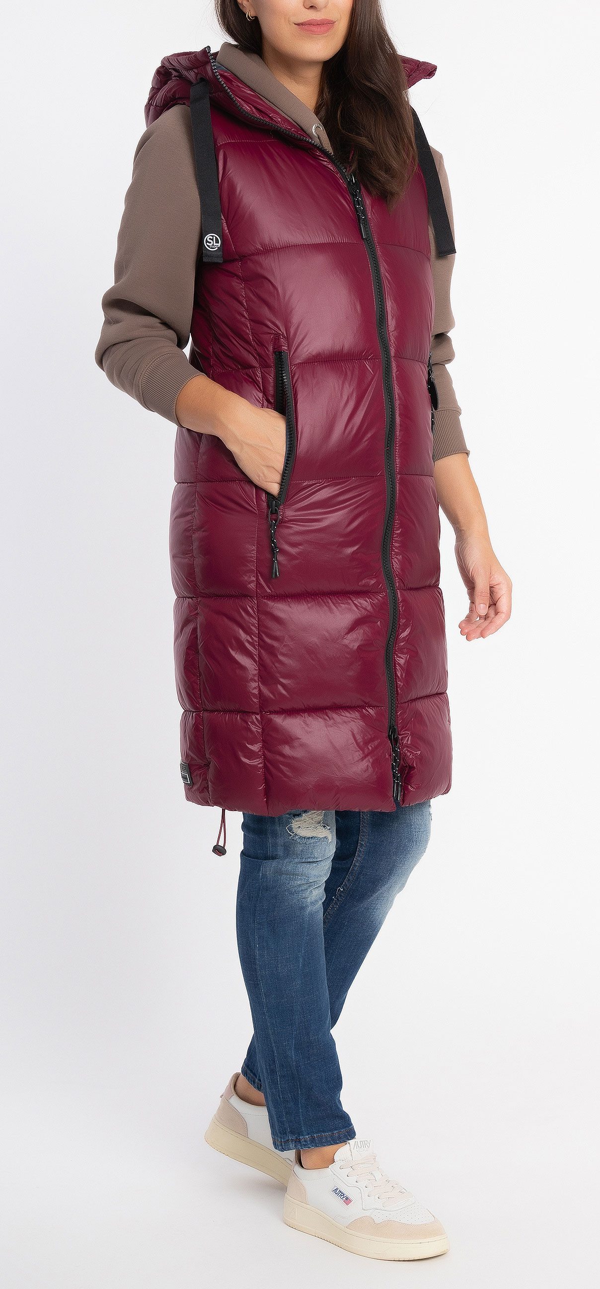 SUBLEVEL Steppweste Damen mit Kapuze Waistcoat lange Winter Weste Bodywarme günstig online kaufen
