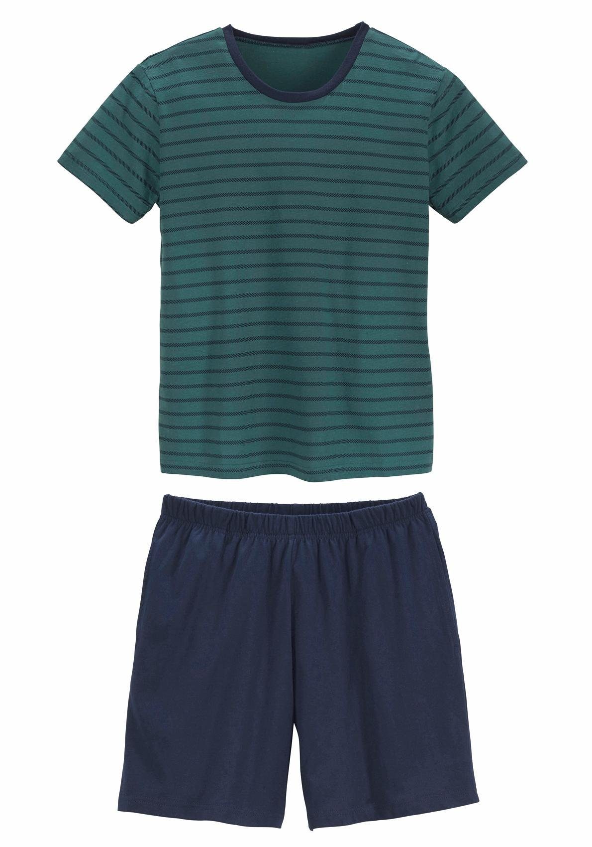 le jogger® Pyjama (2 tlg., 1 Set) kurzer Schlafanzug, gestreift, mit Rundhals-Ausschnitt, aus Baumwolle