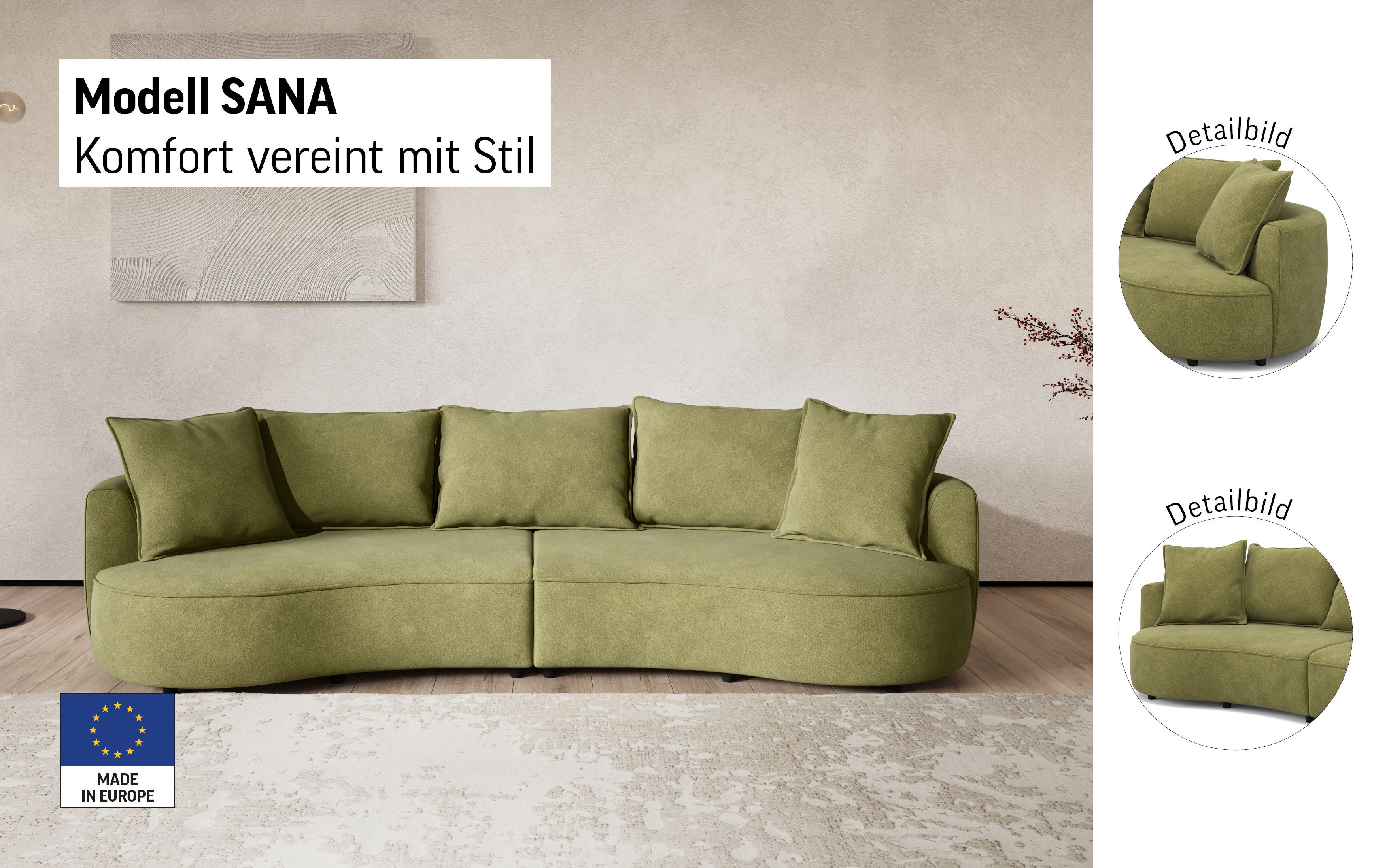 OTTO home Loungesofa Sana, Breite 296 cm, Loungesofa mit Wellenunterfederung