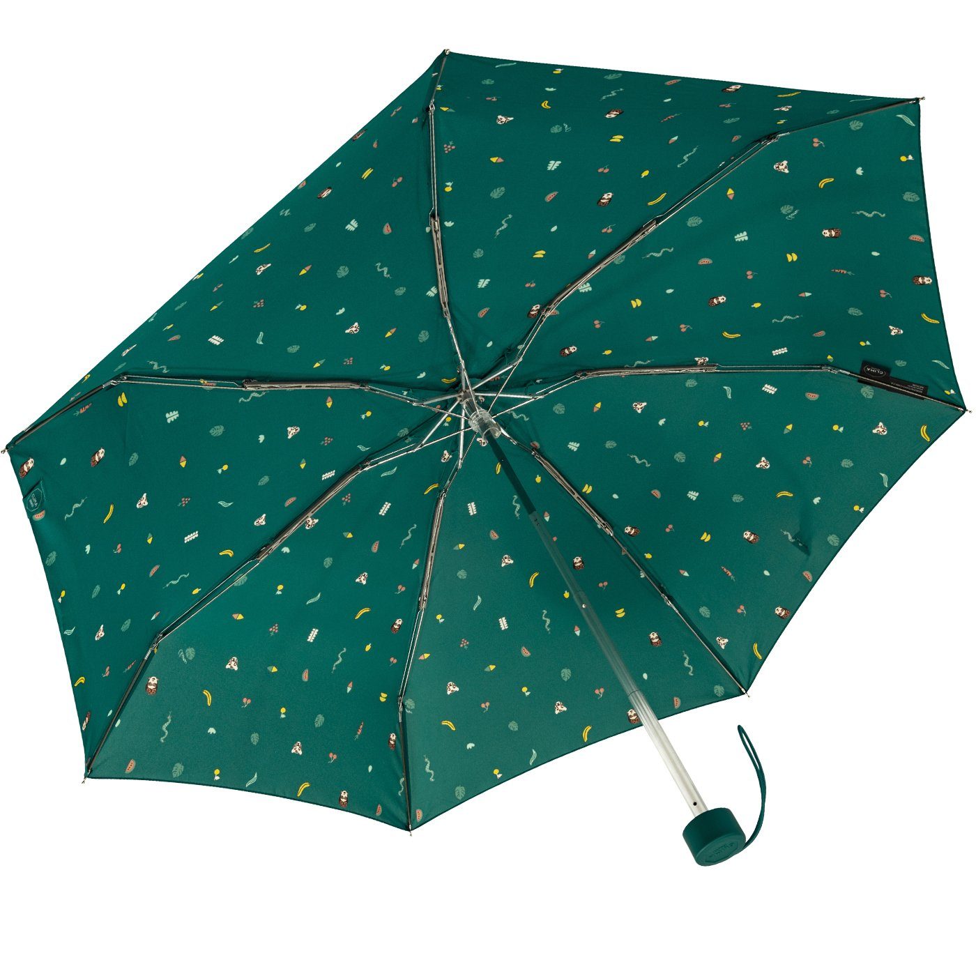 farbenfroh Damen-Regenschirm, stabil, kompakt, Handöffner, Tropen-Dschungel-Motiven mit mit Taschenregenschirm - türkis bisetti klein,