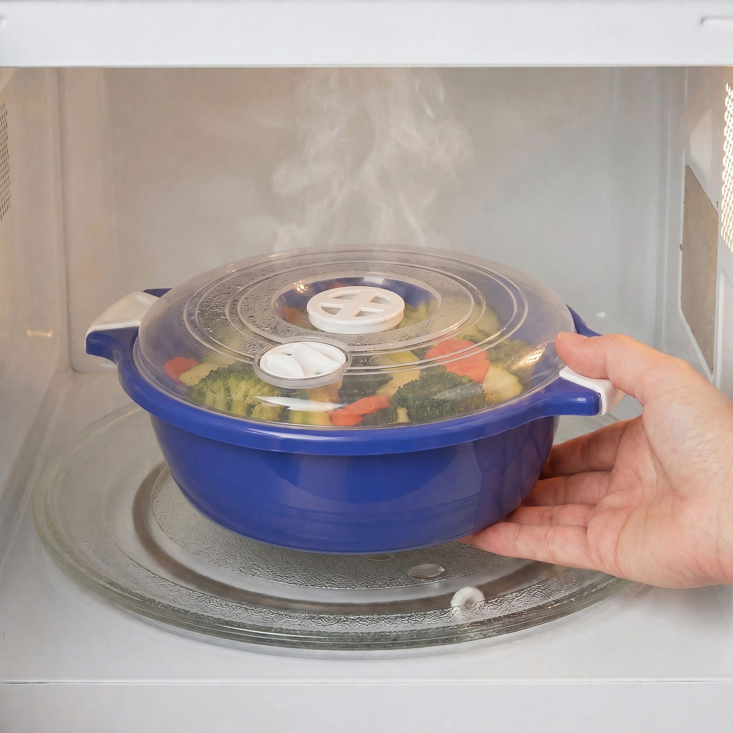 Lantelme Mikrowellenbehälter Mikrowellengeschirr Blau Mikrowellenschüssel mit Dampfventil, (2-tlg., 2 Stück Set Mikrowellenschüssel Volumen 1,8 Liter Volumen),  – Bild 3 von 5
