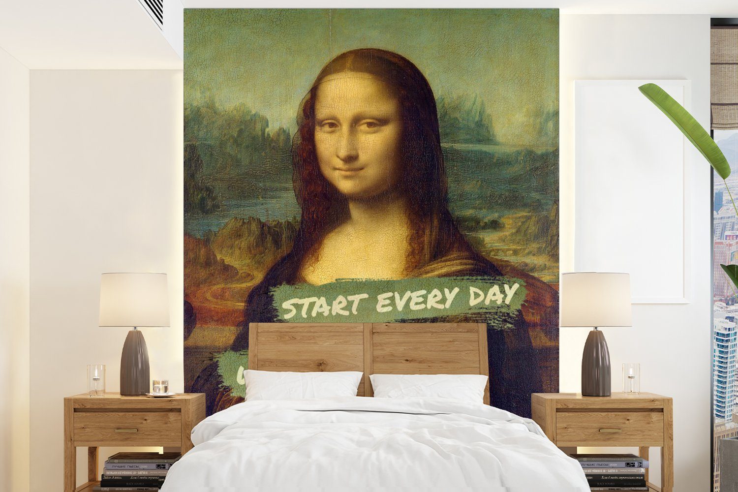 MuchoWow Fototapete Mona Lisa - Zitat - Da Vinci, Matt, bedruckt, (4 St), Montagefertig Vinyl Tapete für Wohnzimmer, Wandtapete