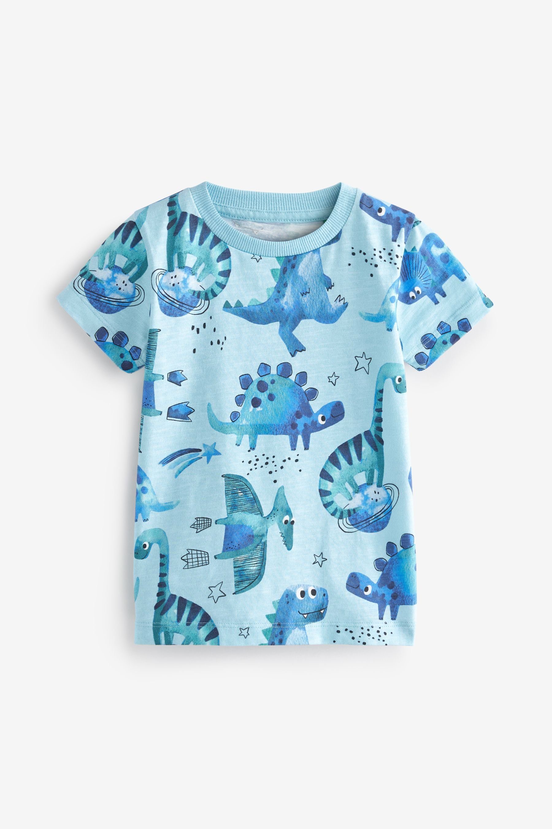 Next T-Shirt T-Shirt mit kurzen Ärmeln, durchgehend bedruckt (1-tlg) Blue Watercolour Dinosaur
