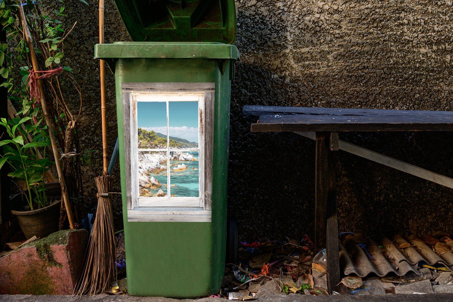Holz Container, (1 Meer - - MuchoWow Durchsichtig Mülltonne, Wandsticker Mülleimer-aufkleber, St), Abfalbehälter Sticker,