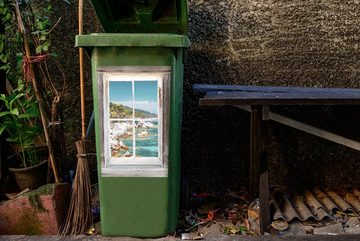 MuchoWow Wandsticker Durchsichtig - Meer - Holz (1 St), Mülleimer-aufkleber, Mülltonne, Sticker, Container, Abfalbehälter