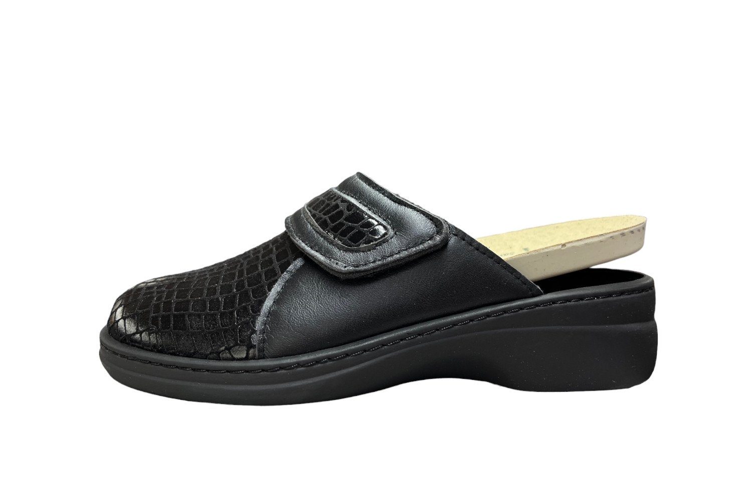 Algemare Damen Pantoffel 5933-0102 schwarz Krokostretch/Nappa Hausschuh