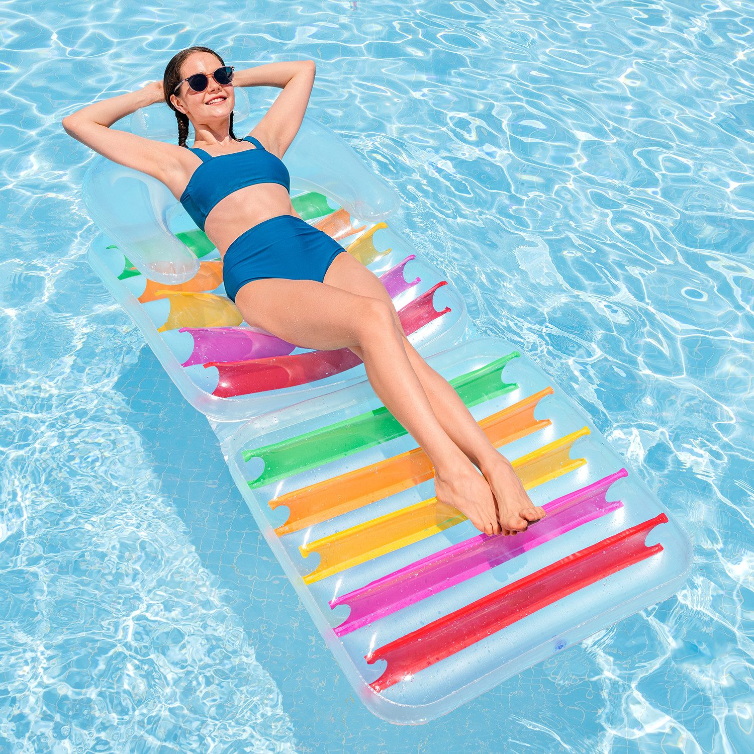 Bestway Badeinsel Summer Colors™, (Packung, 1-St., 178 x 80 x 49 cm), mit Rückenlehne + klappbarem Fußteil