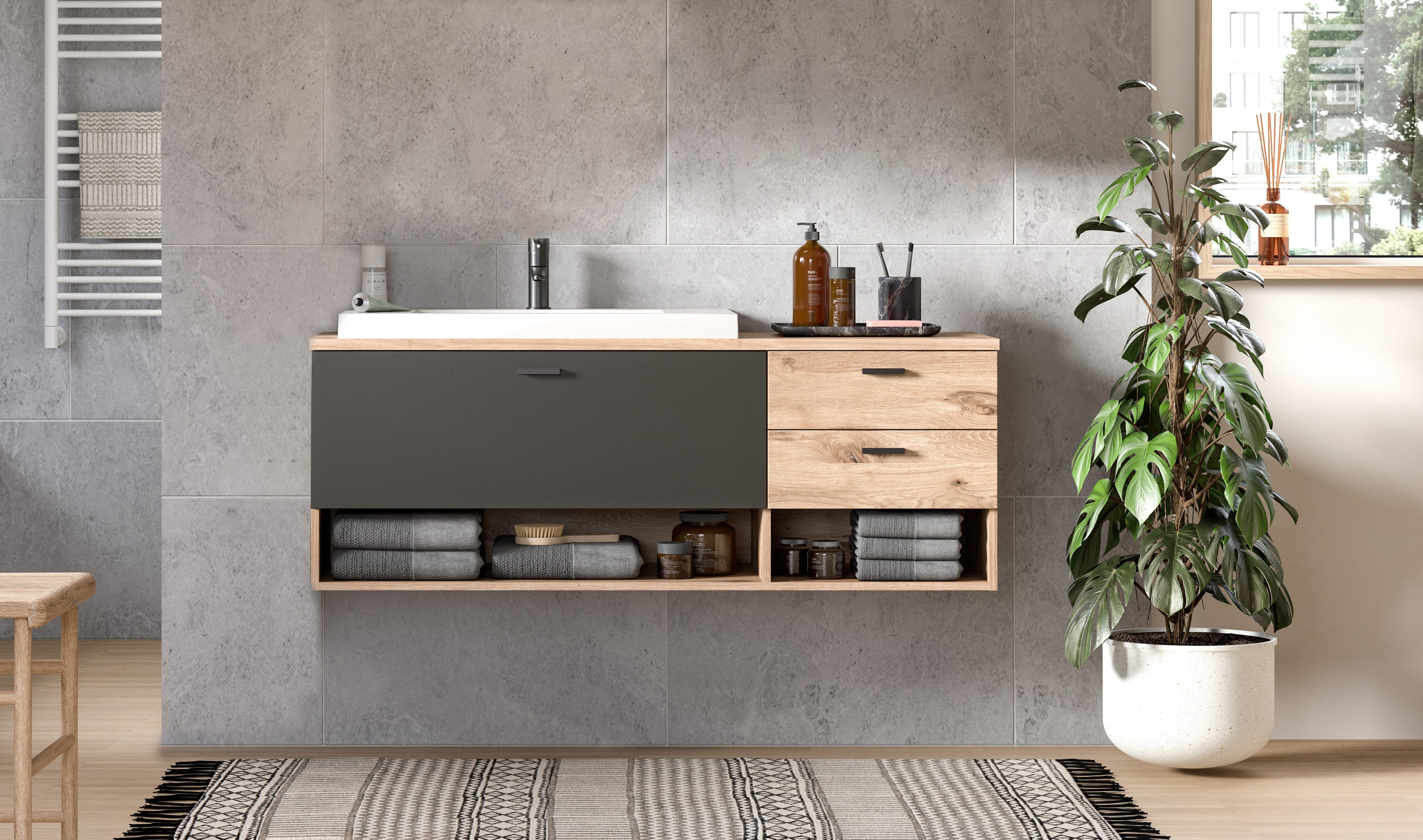 welltime Waschbeckenunterschrank Dolo, Breite 138 cm, inkl. Aufsatzwaschbec günstig online kaufen