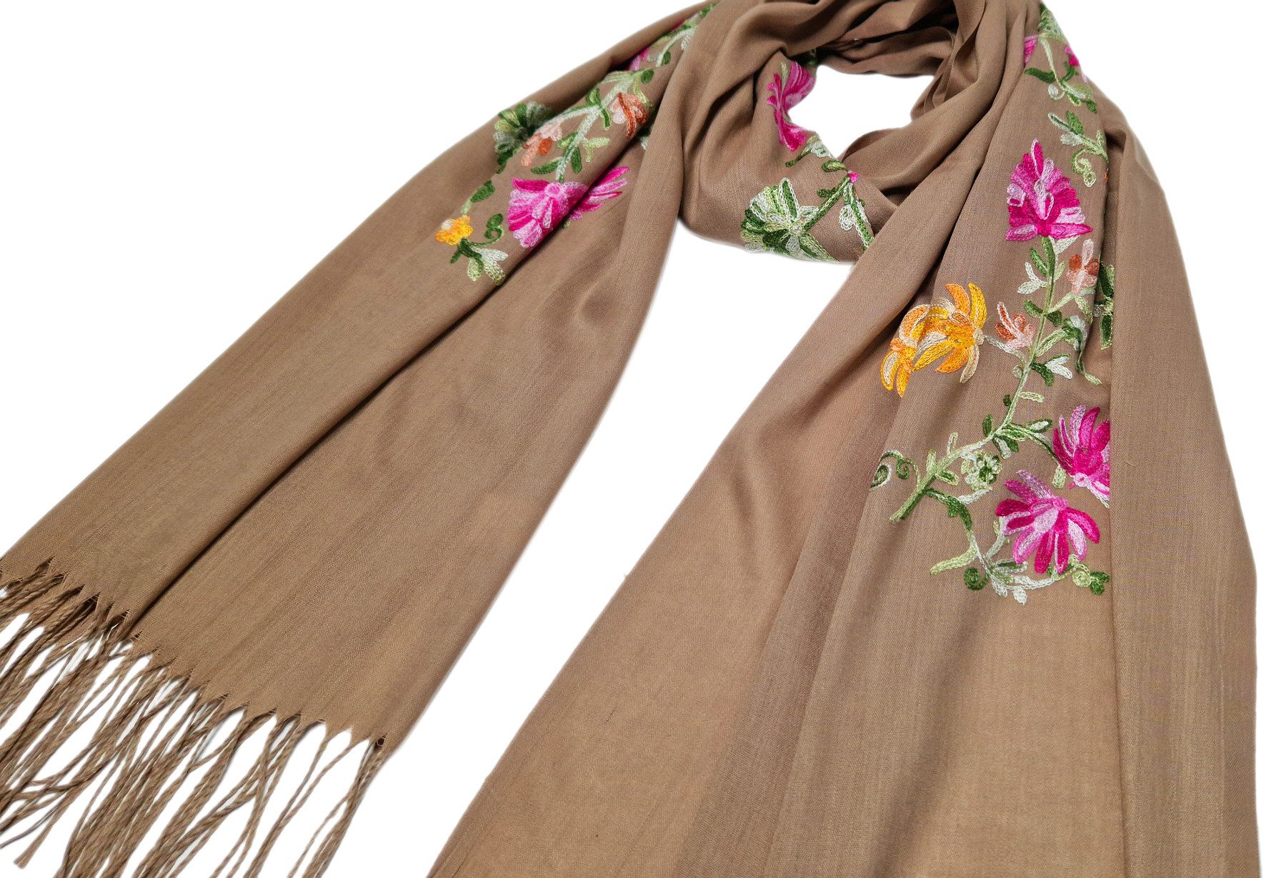 dy_mode Modeschal Damen Schal mit Stickerei Stola Frühlingsschal Weiches Halstuch, mit Blumen-Stickerei, mit Fransen