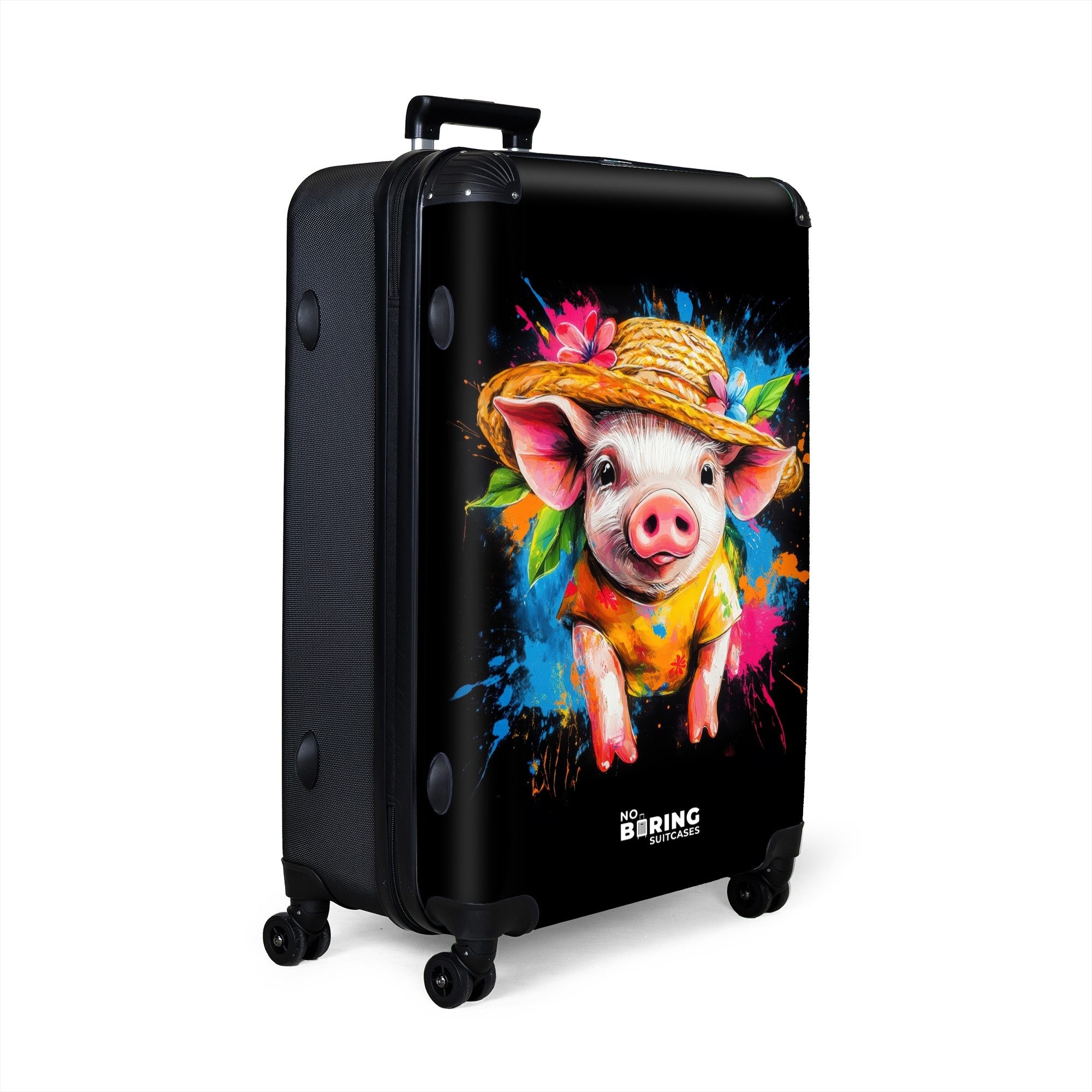 NoBoringSuitcases.com© Hartschalen-Trolley Lustiges Schwein mit Hut günstig online kaufen