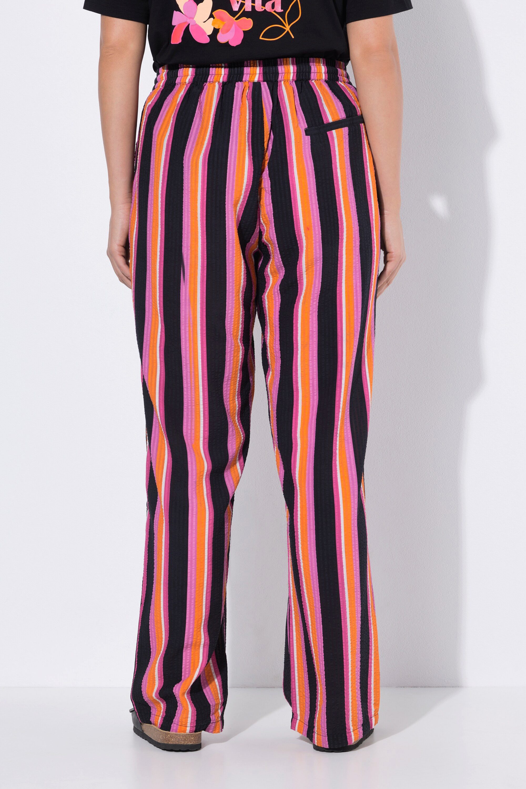 Ulla Popken Schlupfhose Hose Rose Streifen weites Bein Seersucker