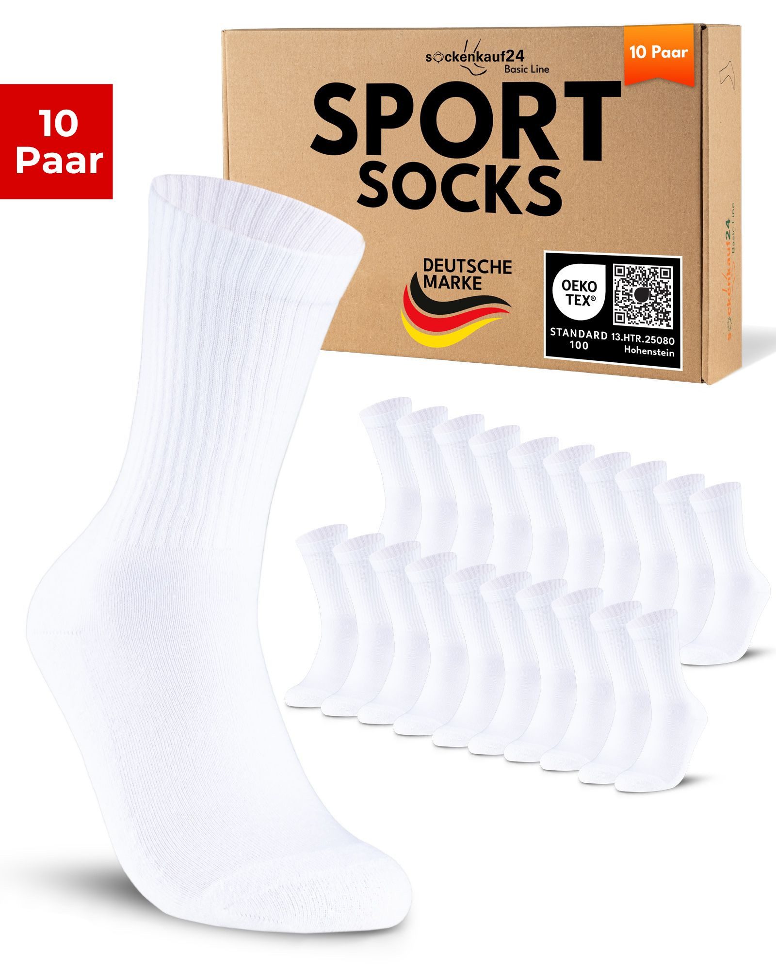 sockenkauf24 Sportsocken 10 Paar Tennissocken Damen & Herren Atmungsaktive Crew Socken (10-Paar) verstärkte Ferse & Fußspitze, gepolsterte Sohle, klimaregulierend