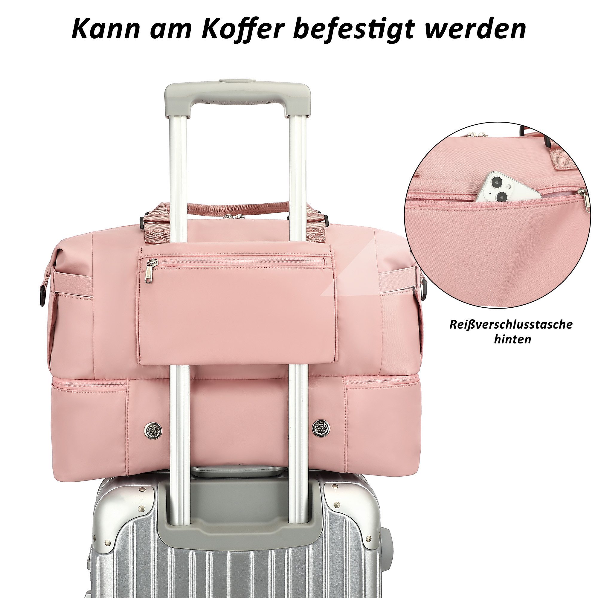 TAN.TOMI Reisetasche Wasserdichter Flugbegleiter Reise-Seesack - Tragetasche (Erweiterbar mit Trolley-Ärmel und Nasstasche), Sporttasche Wochenendtasche - Krank – Bild 5 von 5