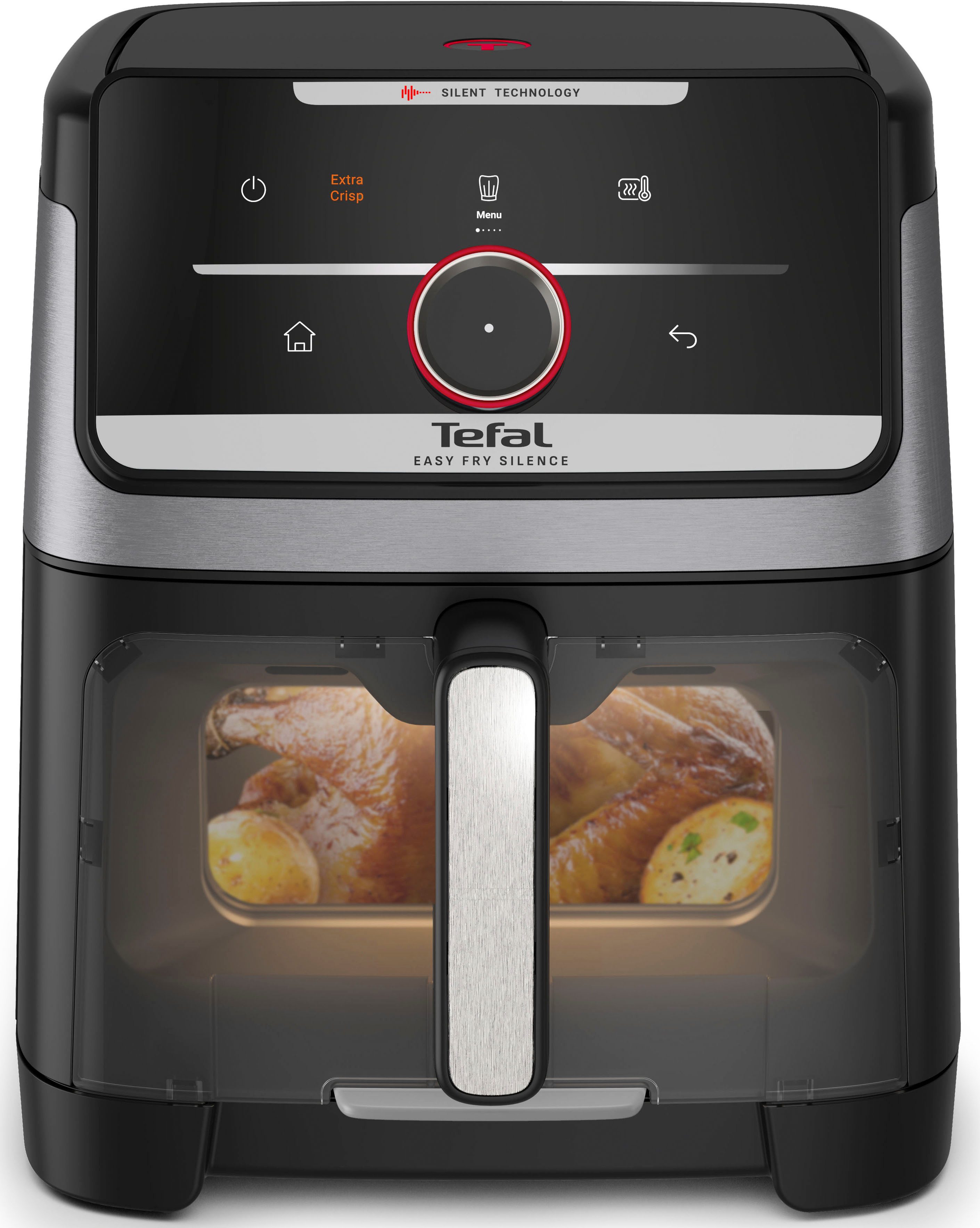 Tefal Heißluftfritteuse Easy Fry Silence, ultra-leise, für bis zu 8 Portionen, Sichtfenster, 1800 W, über 55 voreingestellte Programme, abnehmbares Frontelement, EY876D